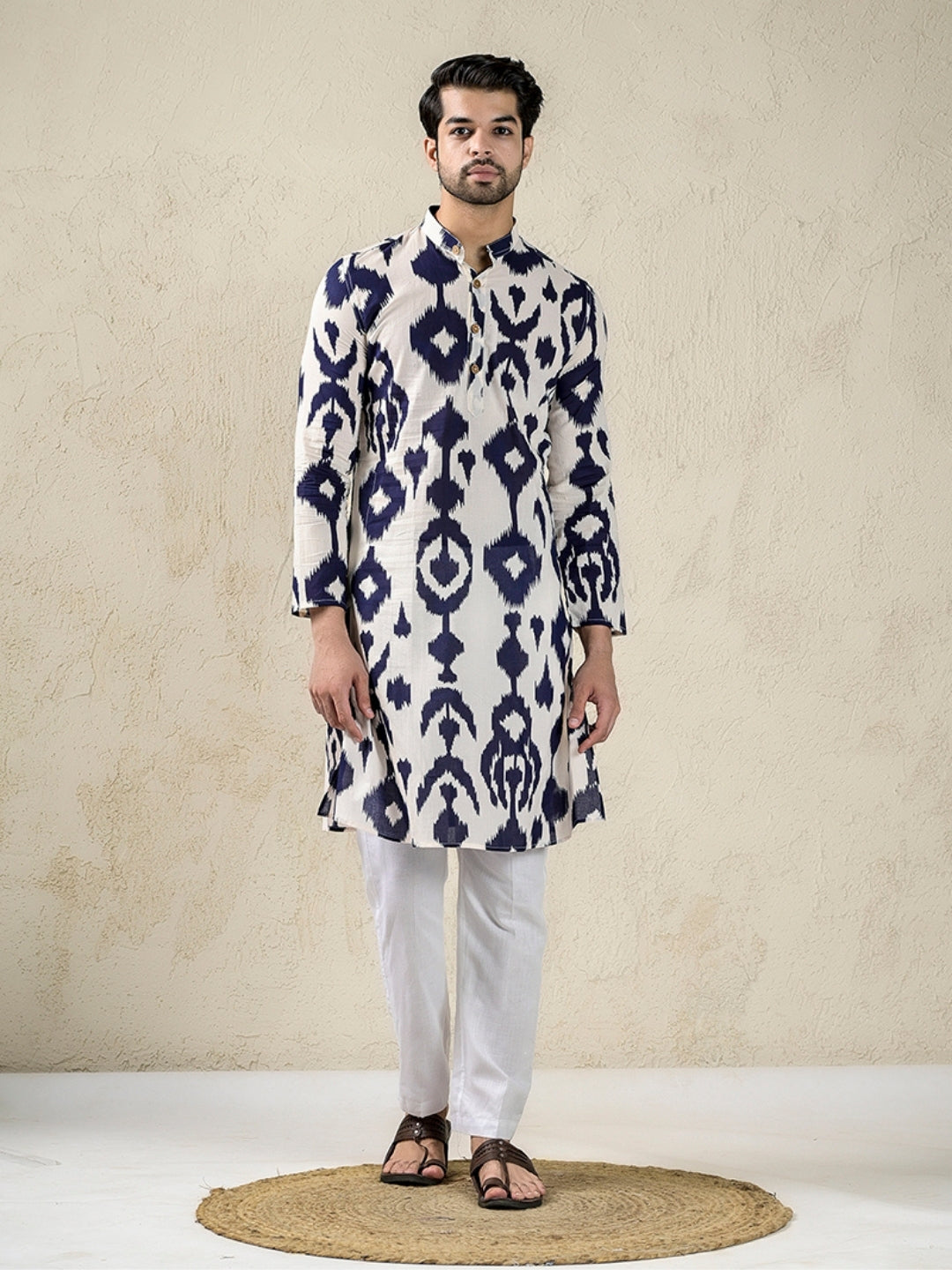 Navy Ikat Printed Kurta and pyjama set