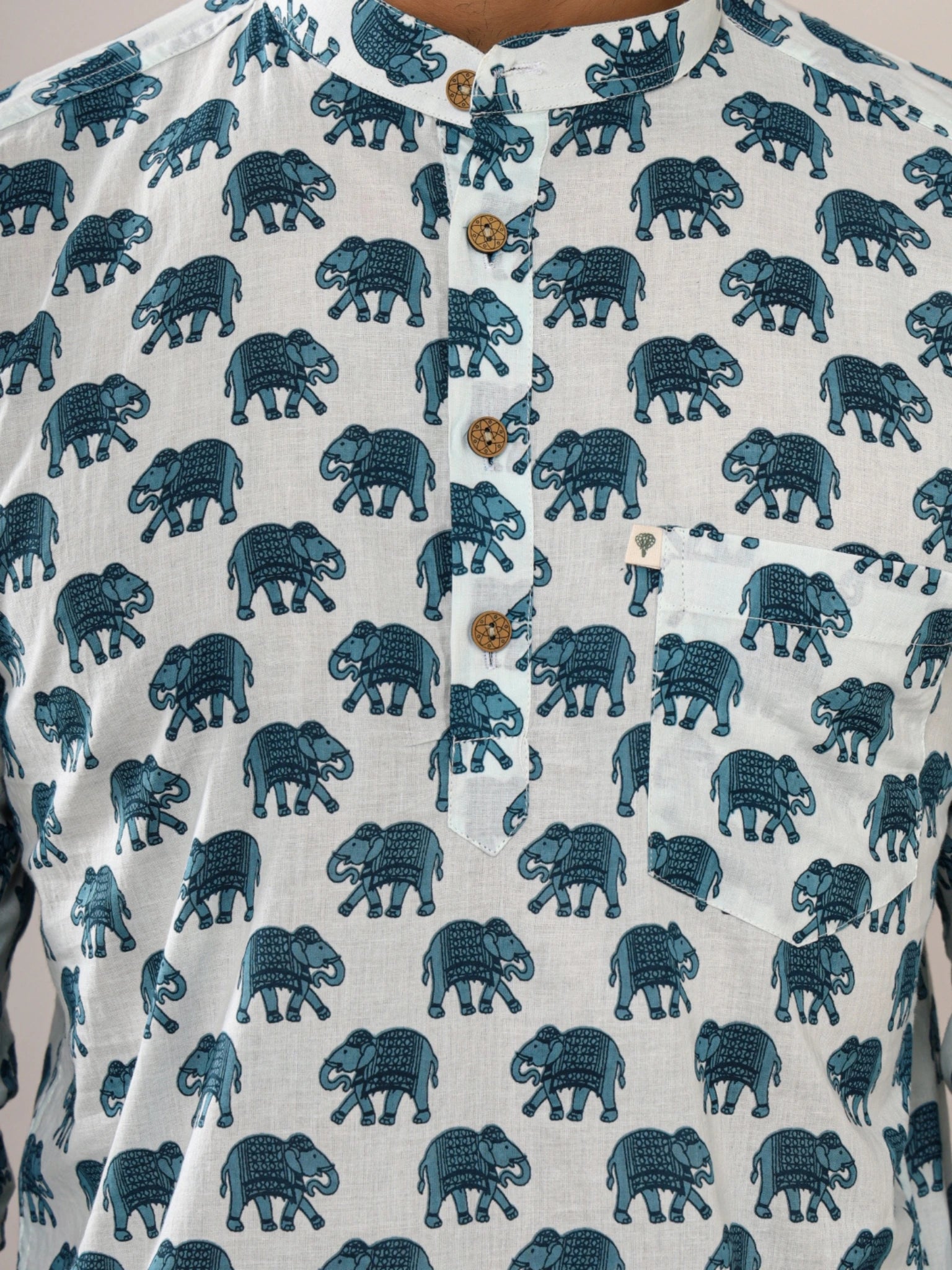 Sky Blue Elephant short kurta