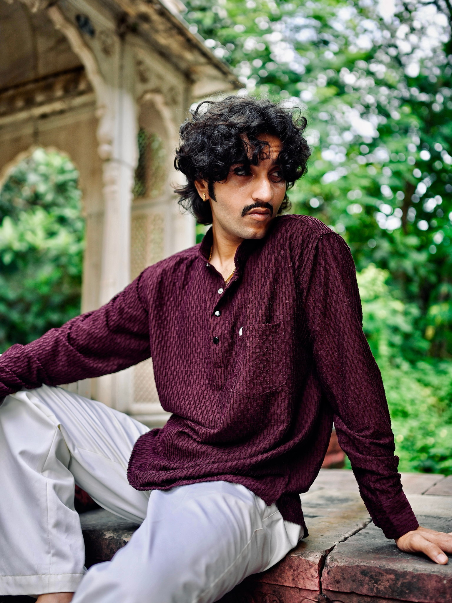 Maroon Texture Weave Short Kurta