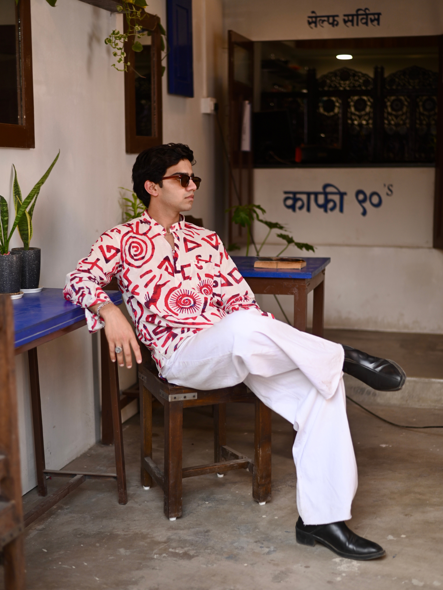 Red Celestial Printed Short Kurta
