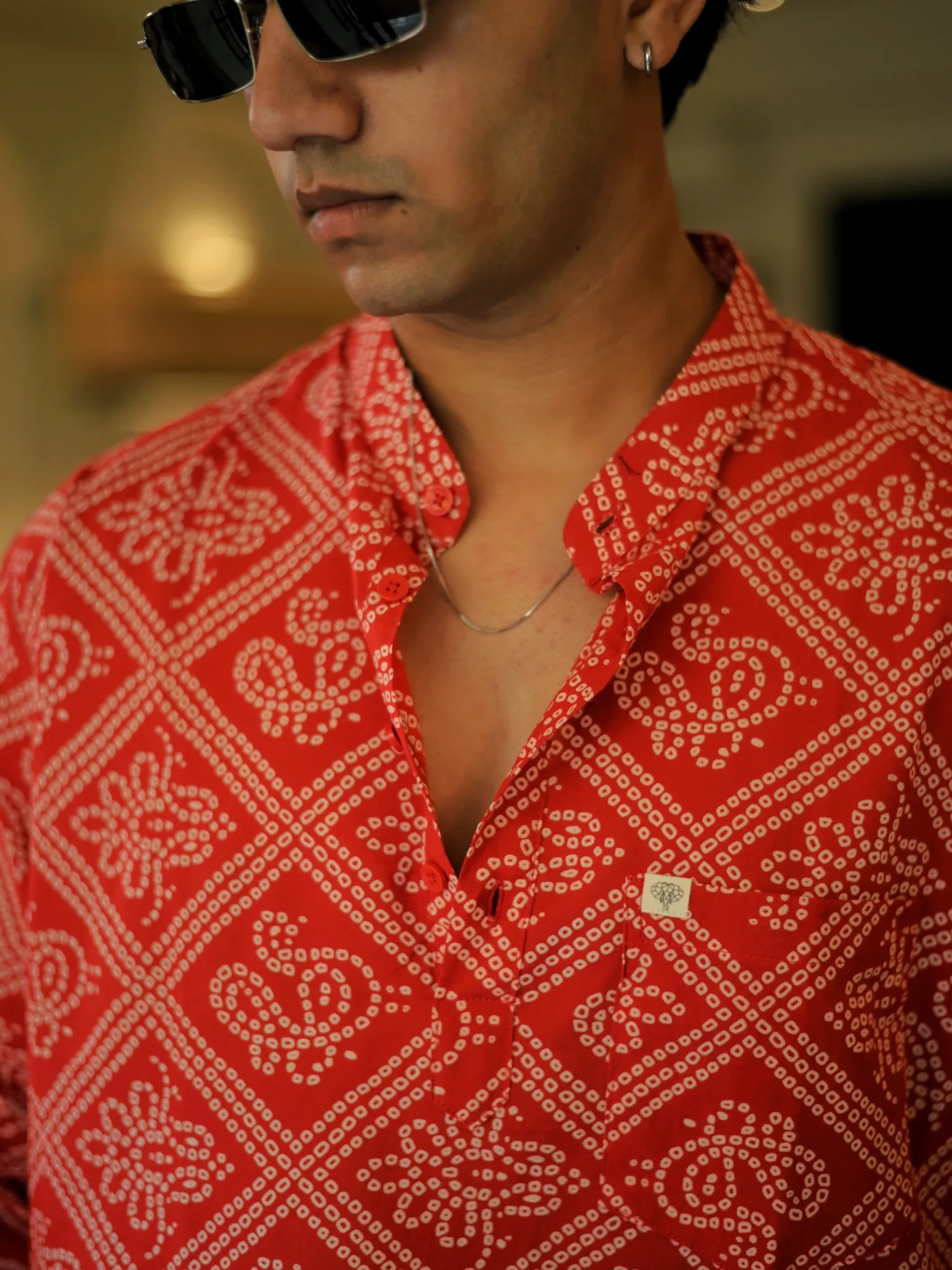 Red bandhani Printed short kurta