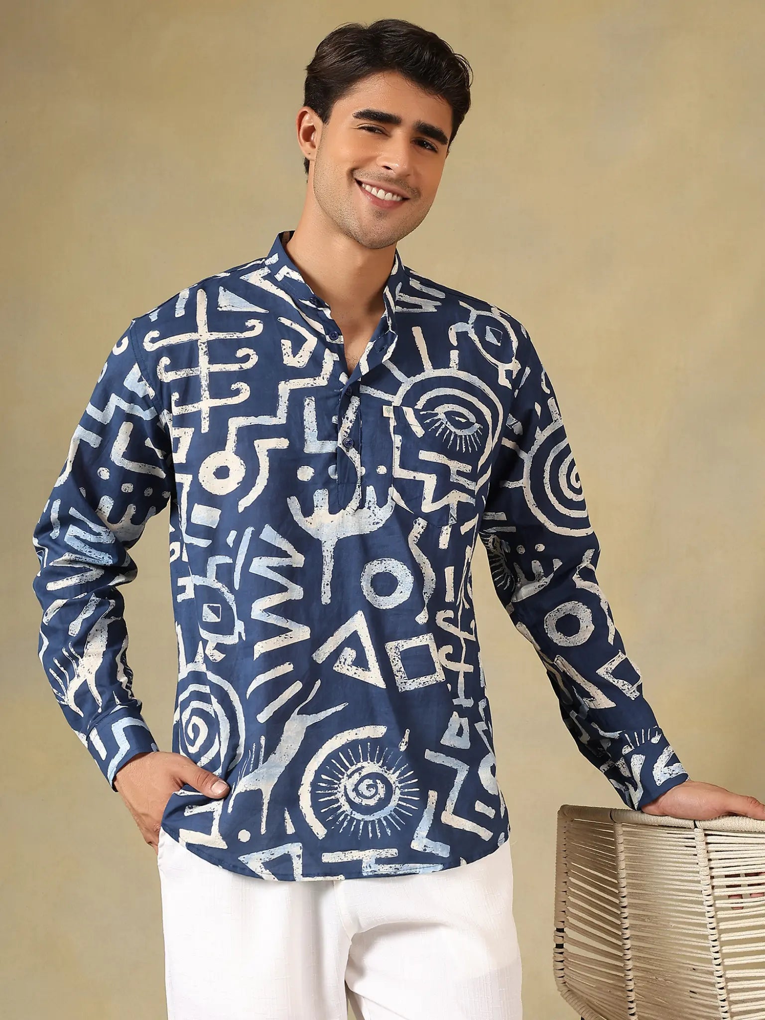 Blue Celestial Printed Short Kurta