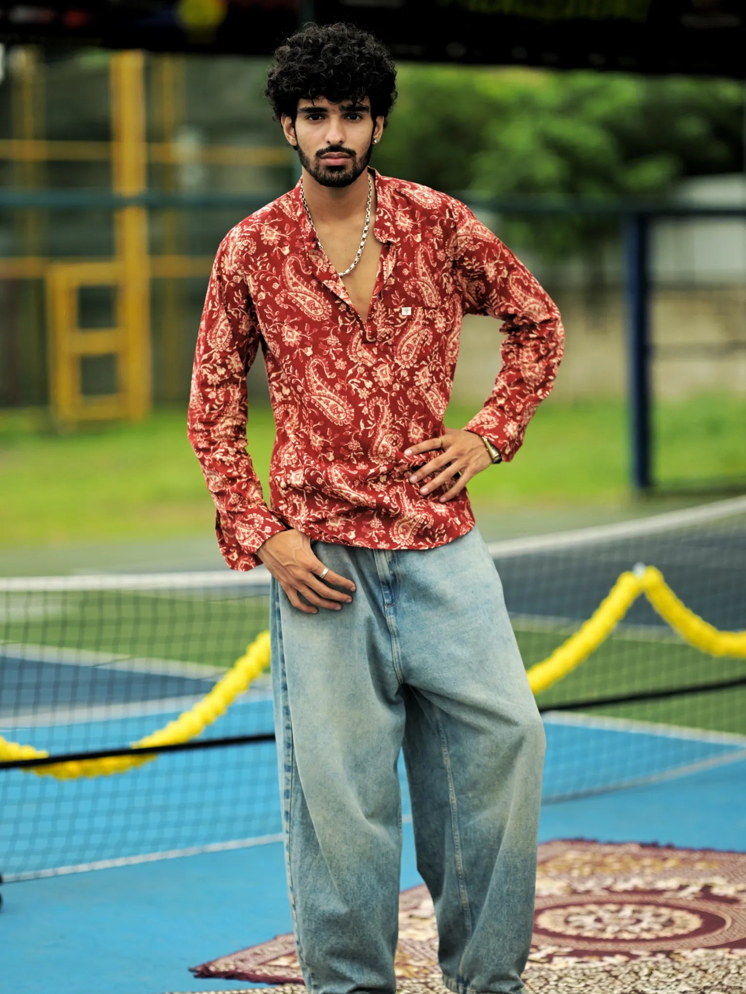 Maroon Folk Paisley Short Kurta