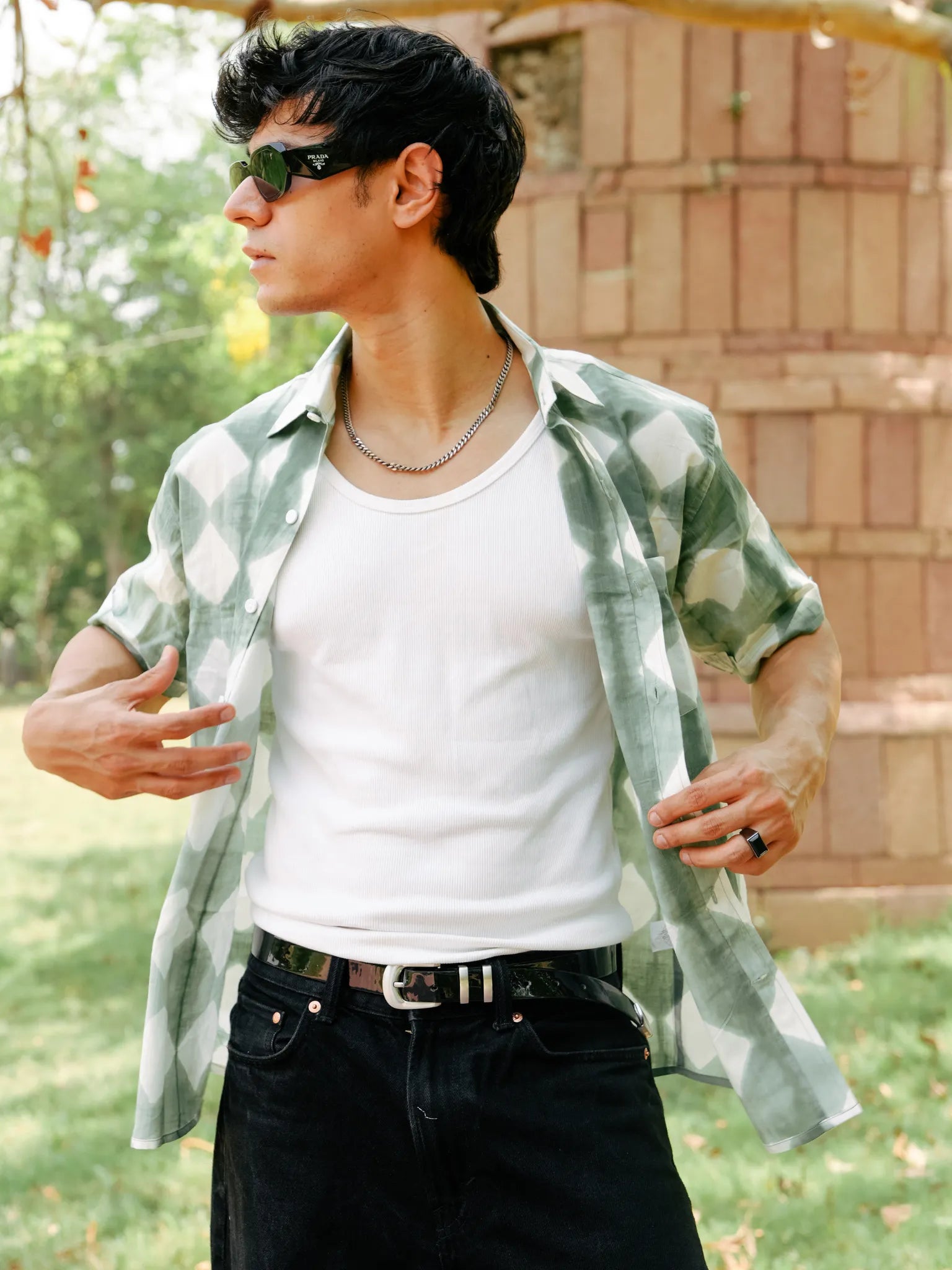 Green Block Art Half Sleeves Shirt