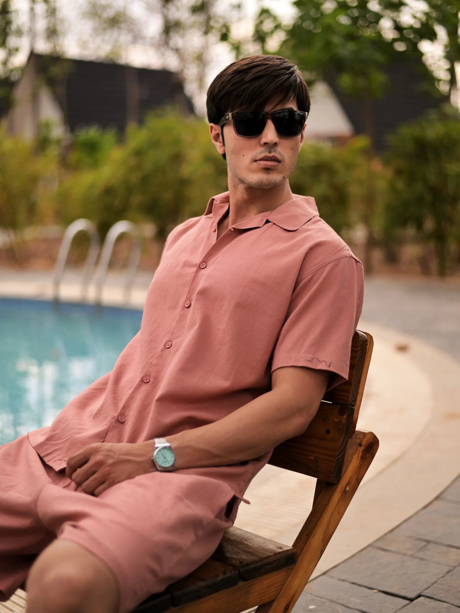Dusky PInk Flex Cuban Collar Shirt