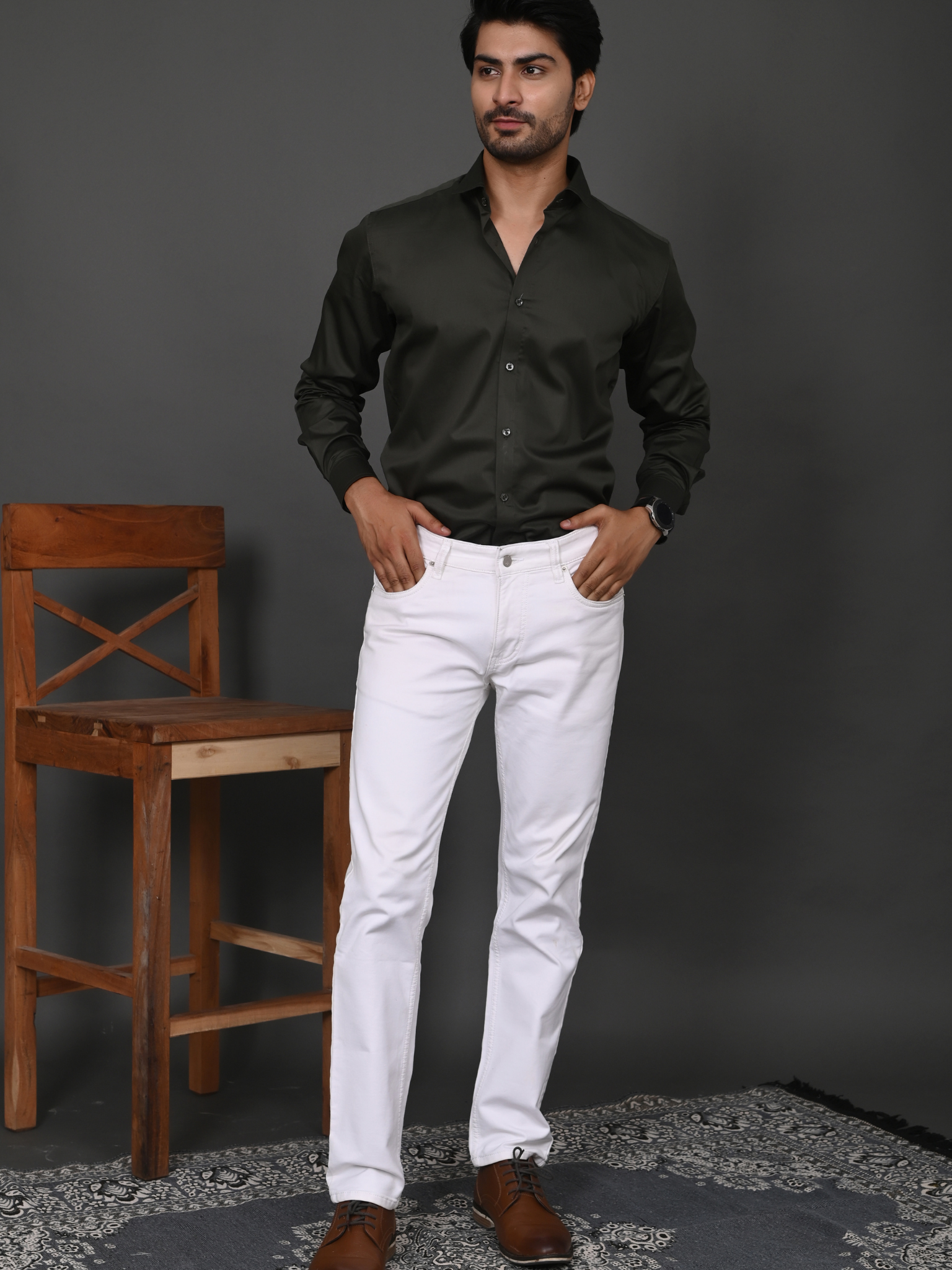 Olive Green Elite Satin Shirt