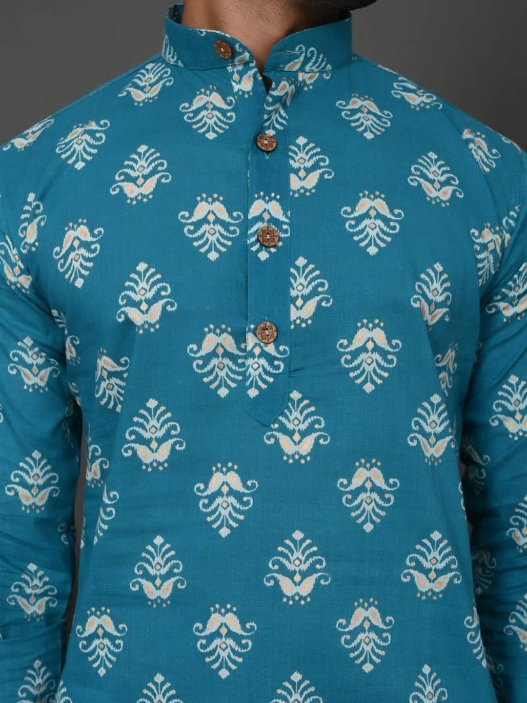 Blue-White Motifs Long Kurta & Pyjama Set