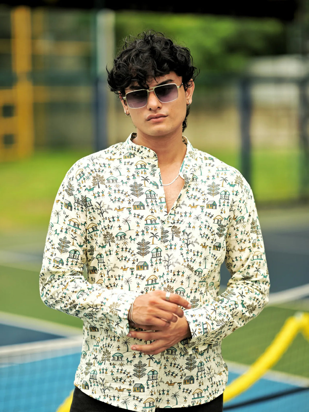 Sky Blue Village printed short kurta