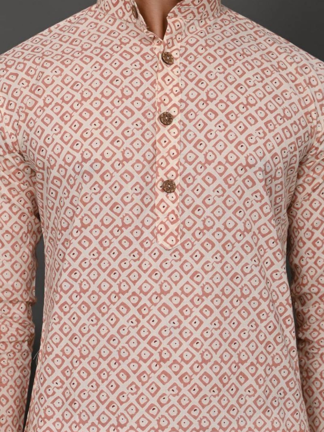 Baby Pink Block Print Long Kurta & Pyjama Set
