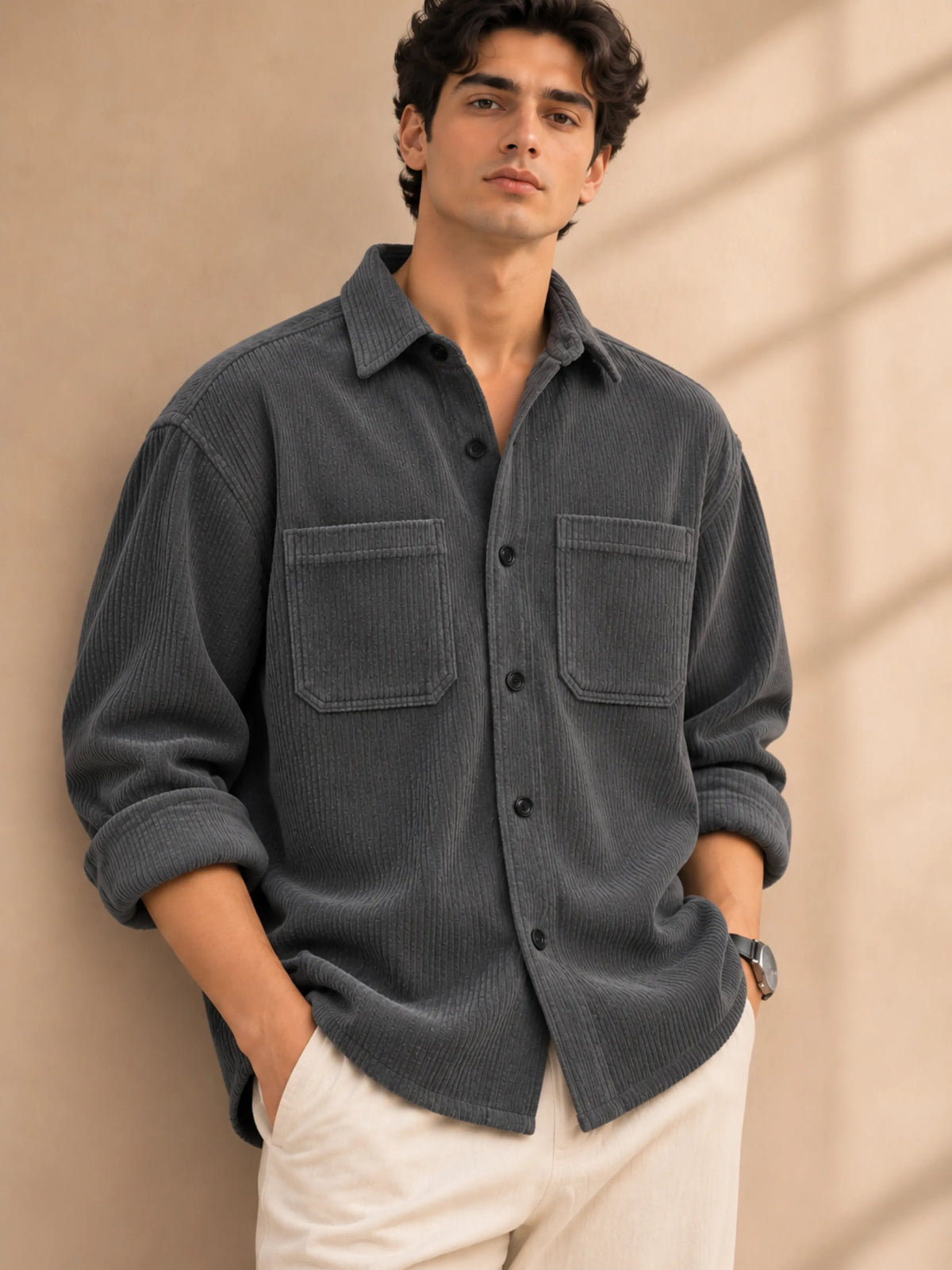 Charcoal Premium Corduroy Oversized Shirt