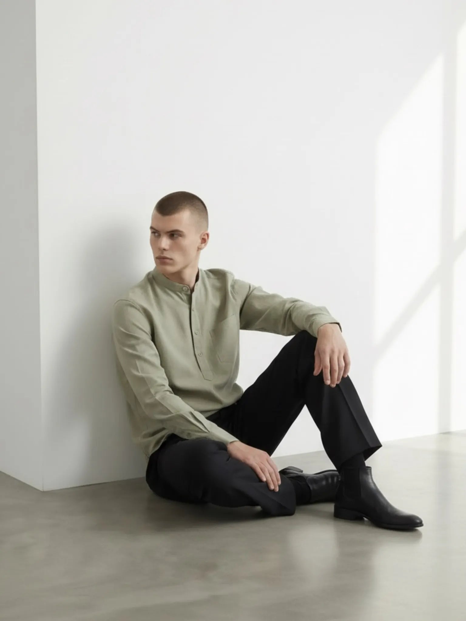 Pista green Linen Blend textured Short Kurta