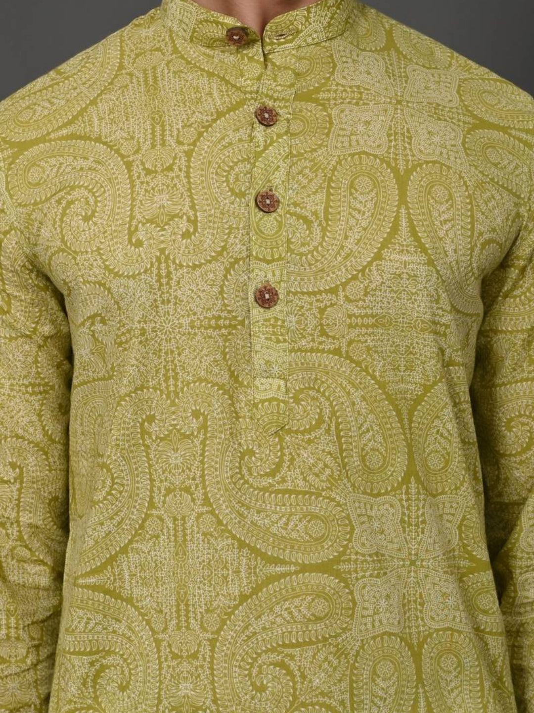 Green Self Pattern Print Style Long Kurta & Pyjama Set