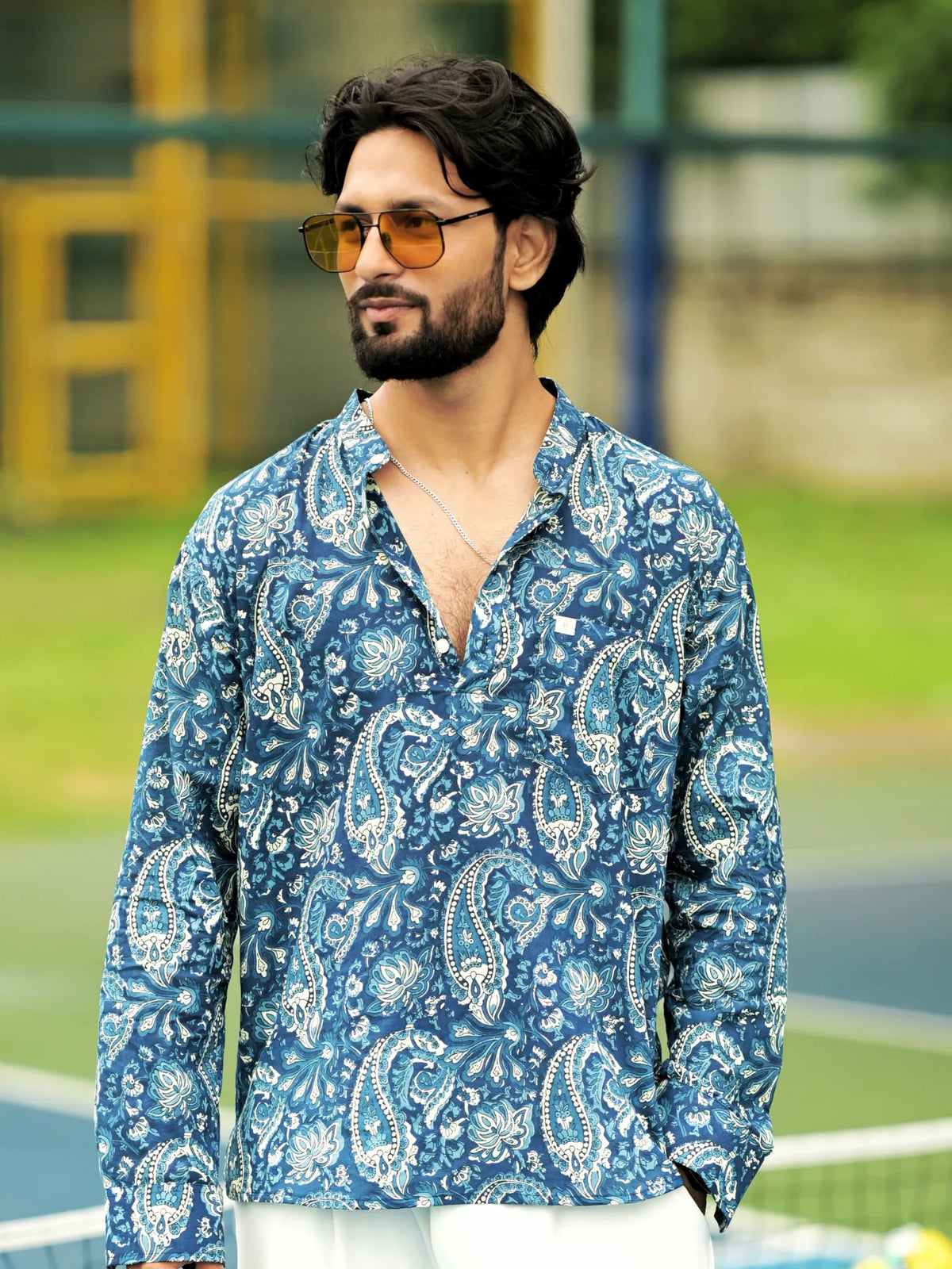 Sky Blue Paisley Printed Short Kurta