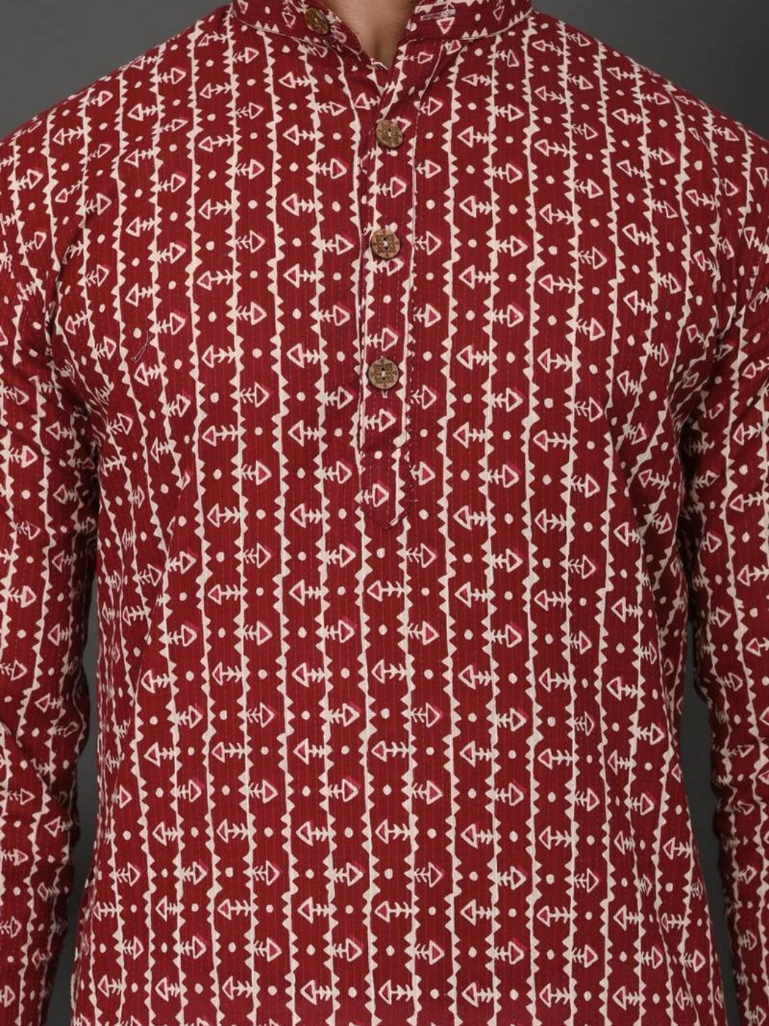 Maroon Kantha Long Kurta & Pyjama Set