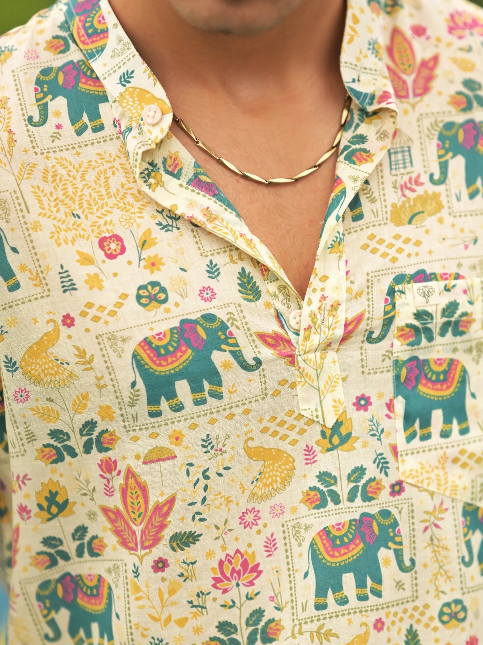 Ivory Elephant Art Short Kurta