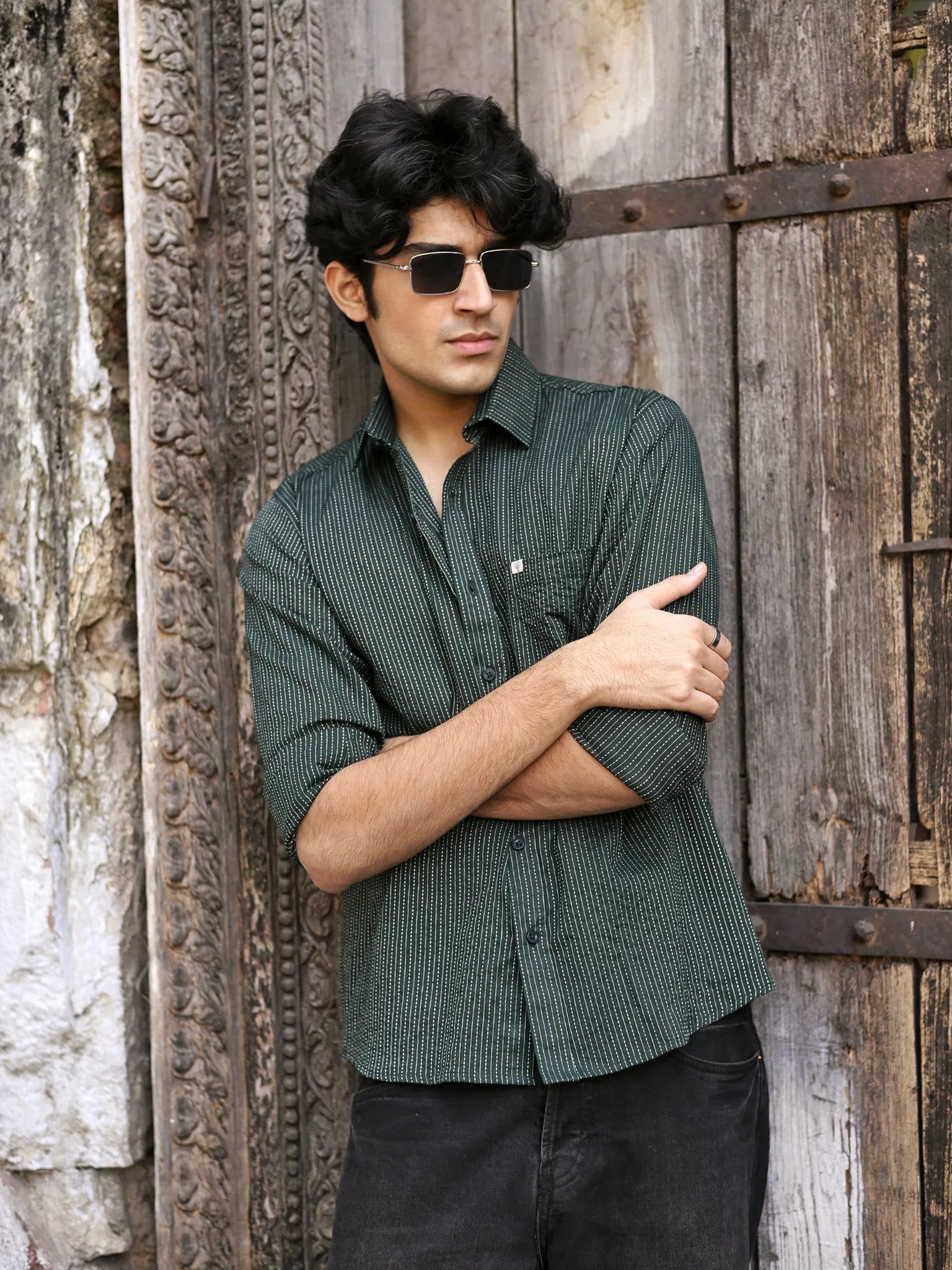 Olive kantha Full Sleeves Shirt