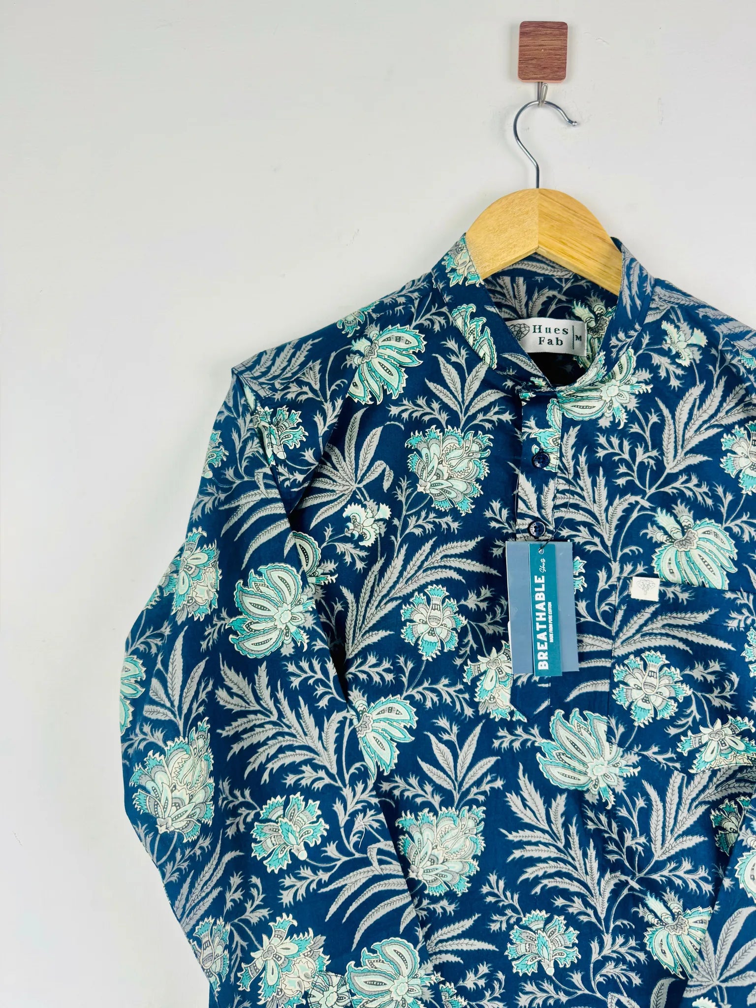 Navy blue fern printed short kurta