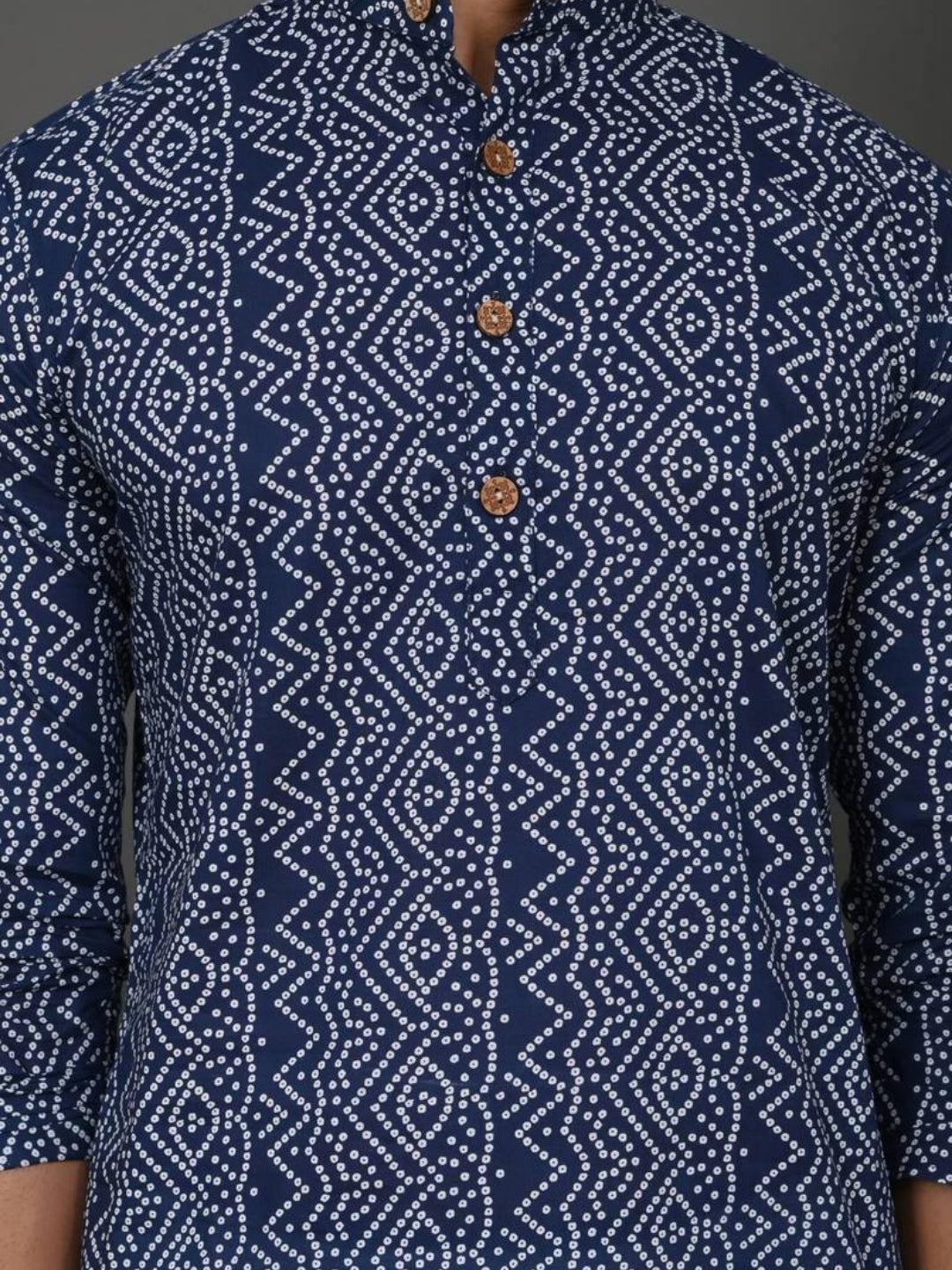 Navy Blue Bandej Printed Long Kurta & Pyjama Set