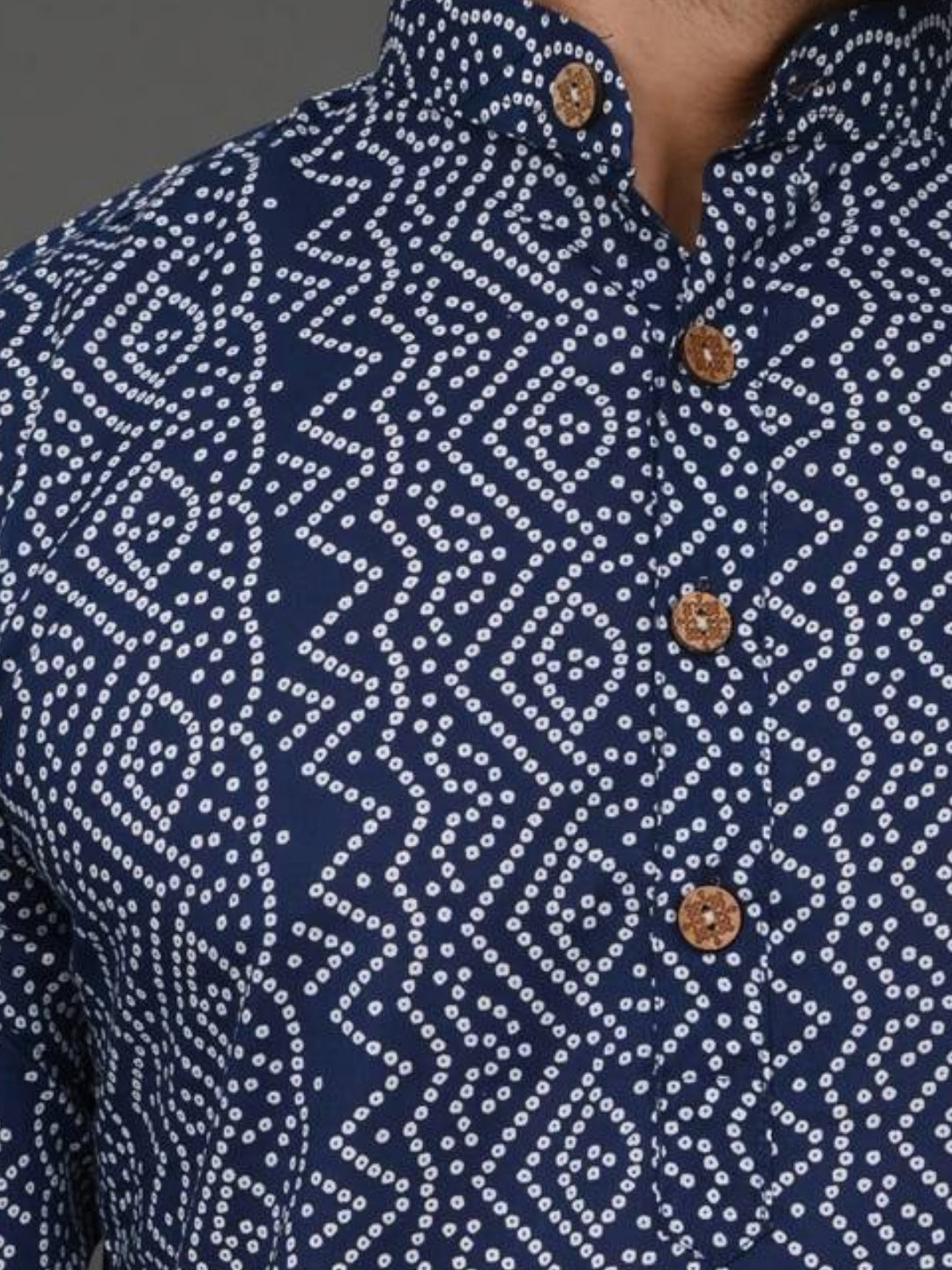 Navy Blue Bandej Printed Long Kurta & Pyjama Set