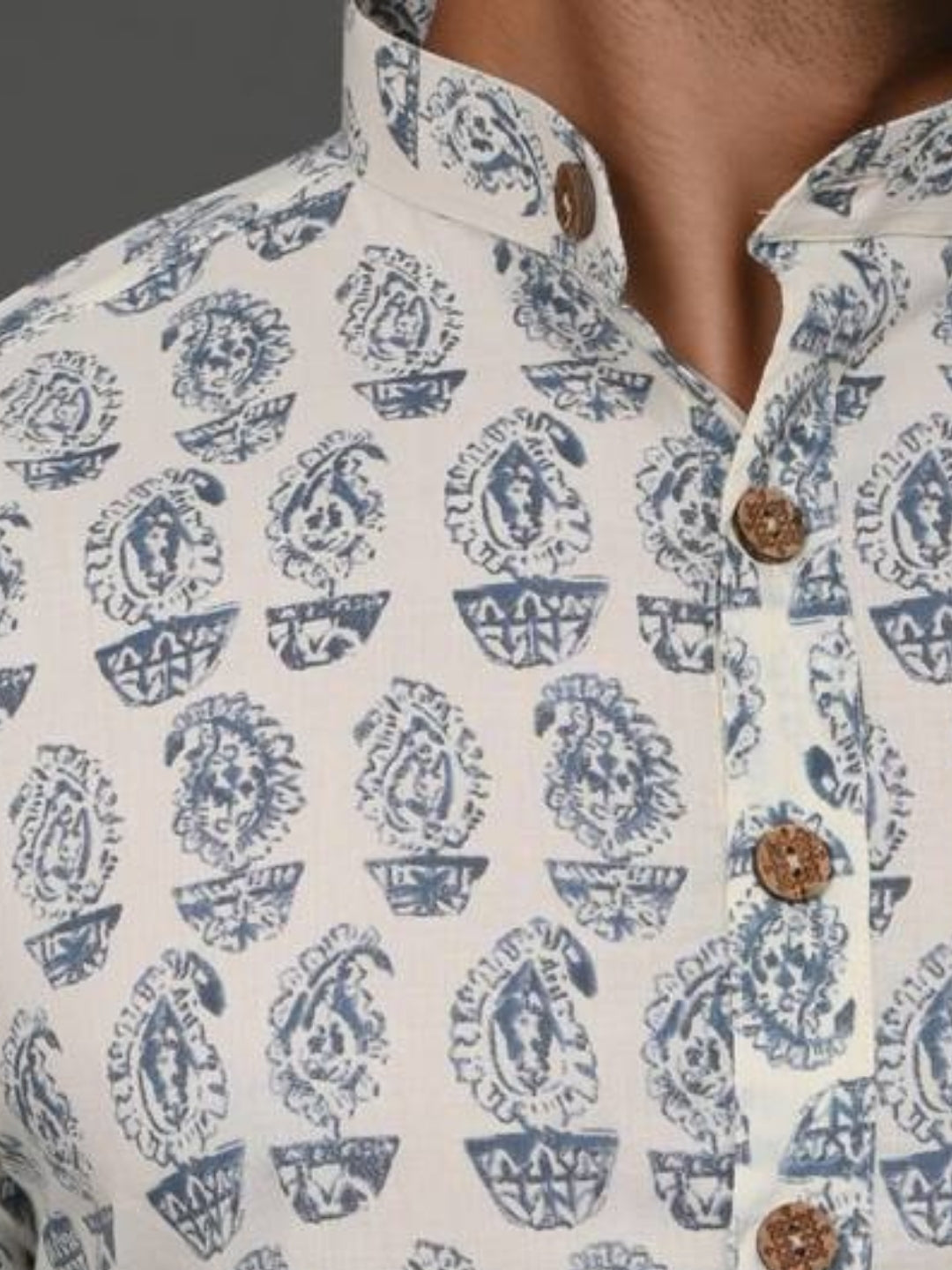 White Blue Flower Printed long Kurta & Pyjama Set