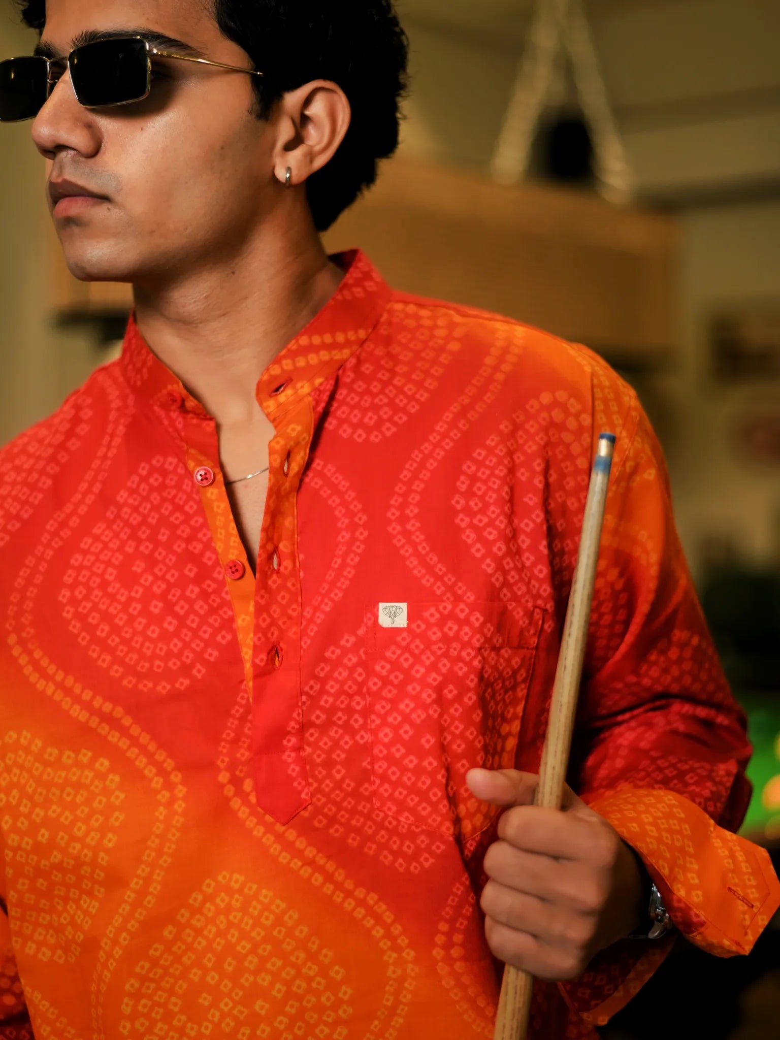 Vermillion Bandej printed Short Kurta