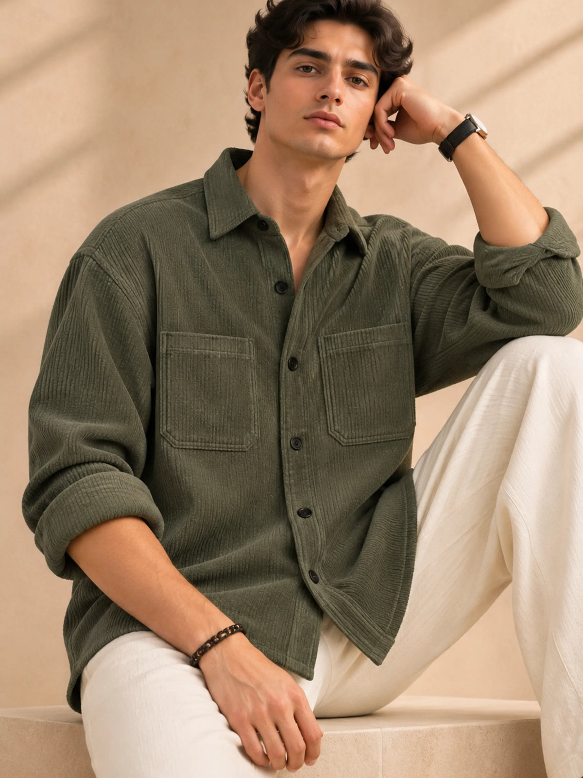 Olive Premium Corduroy Oversized Shirt