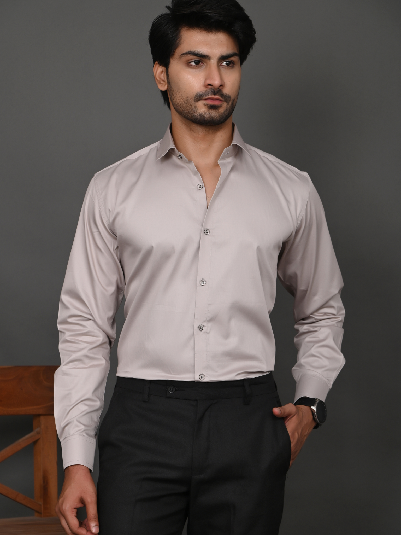 Taupe Elite Satin Shirt