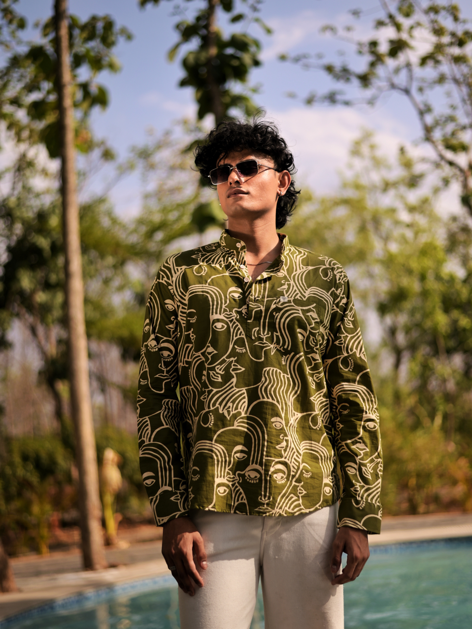 Olive facerart Short Kurta