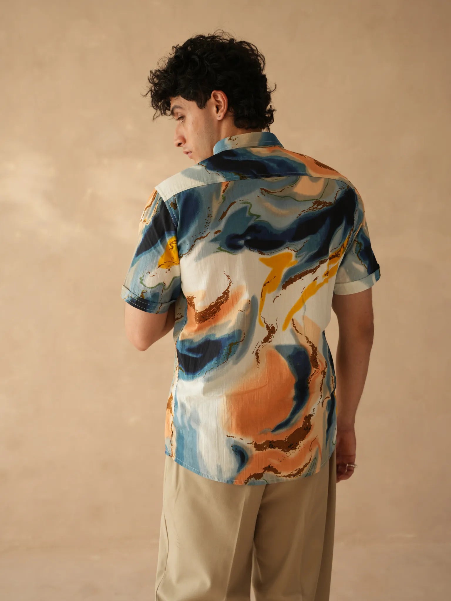 Blue Marble Printed Half Sleeves Shirt