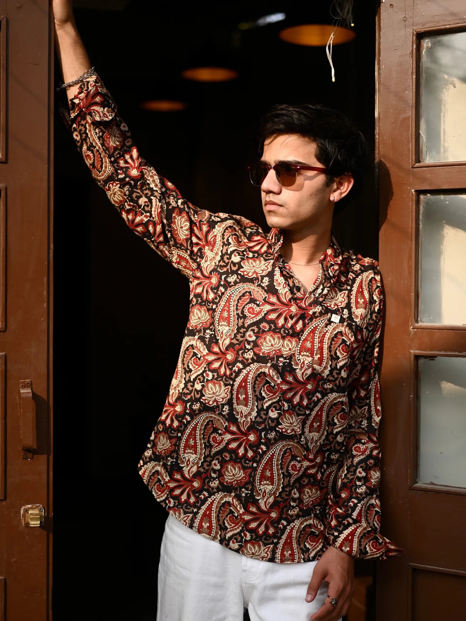Black Red Paisley Printed Short Kurta