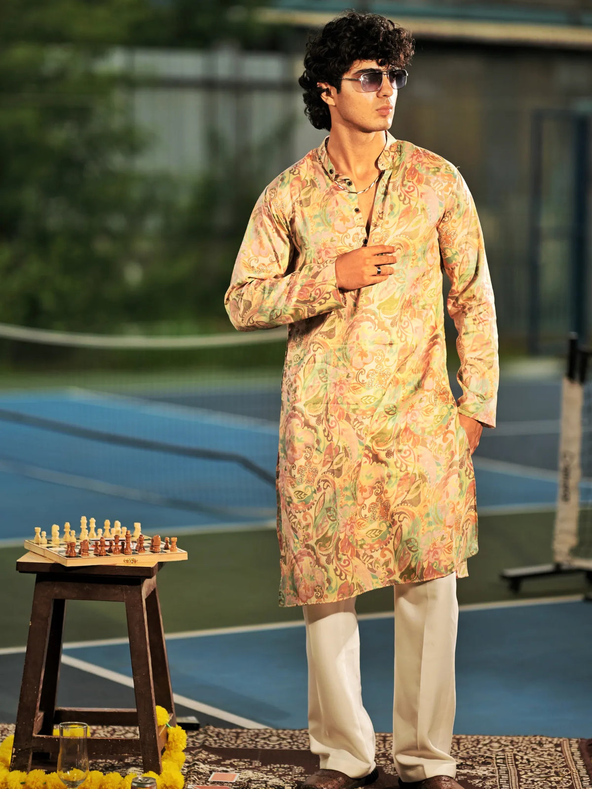 Peach Vintage Bloom long Kurta