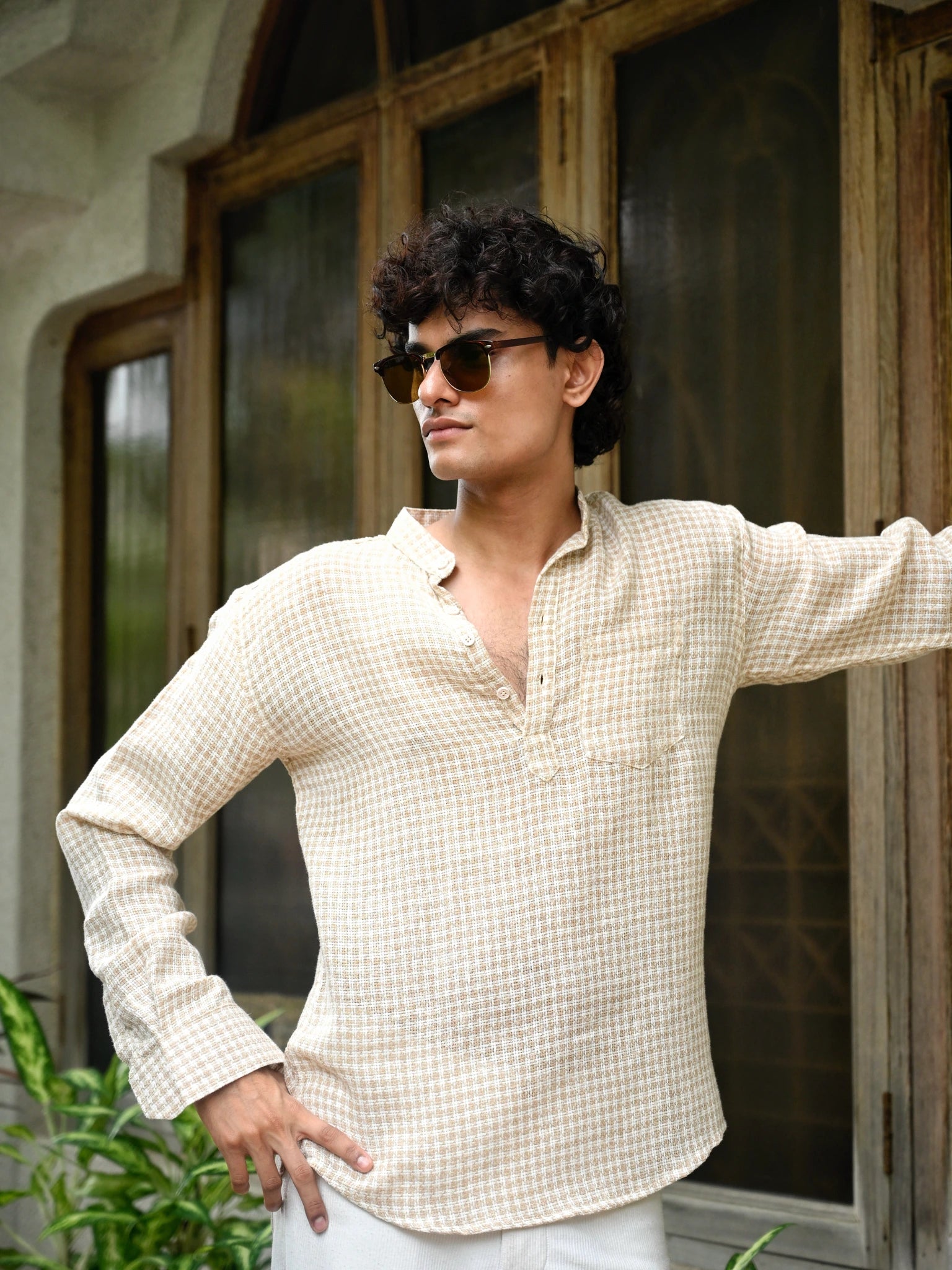 Tan Self pattern yarn Dyed Short Kurta