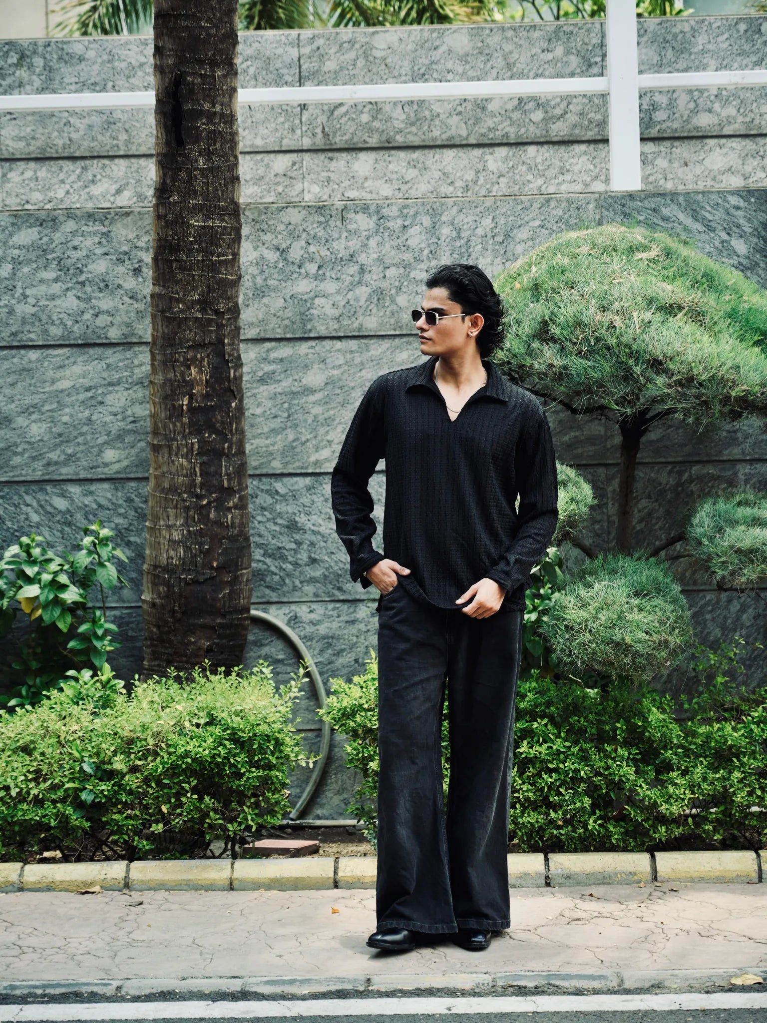 Black Knit Pullover Shirt