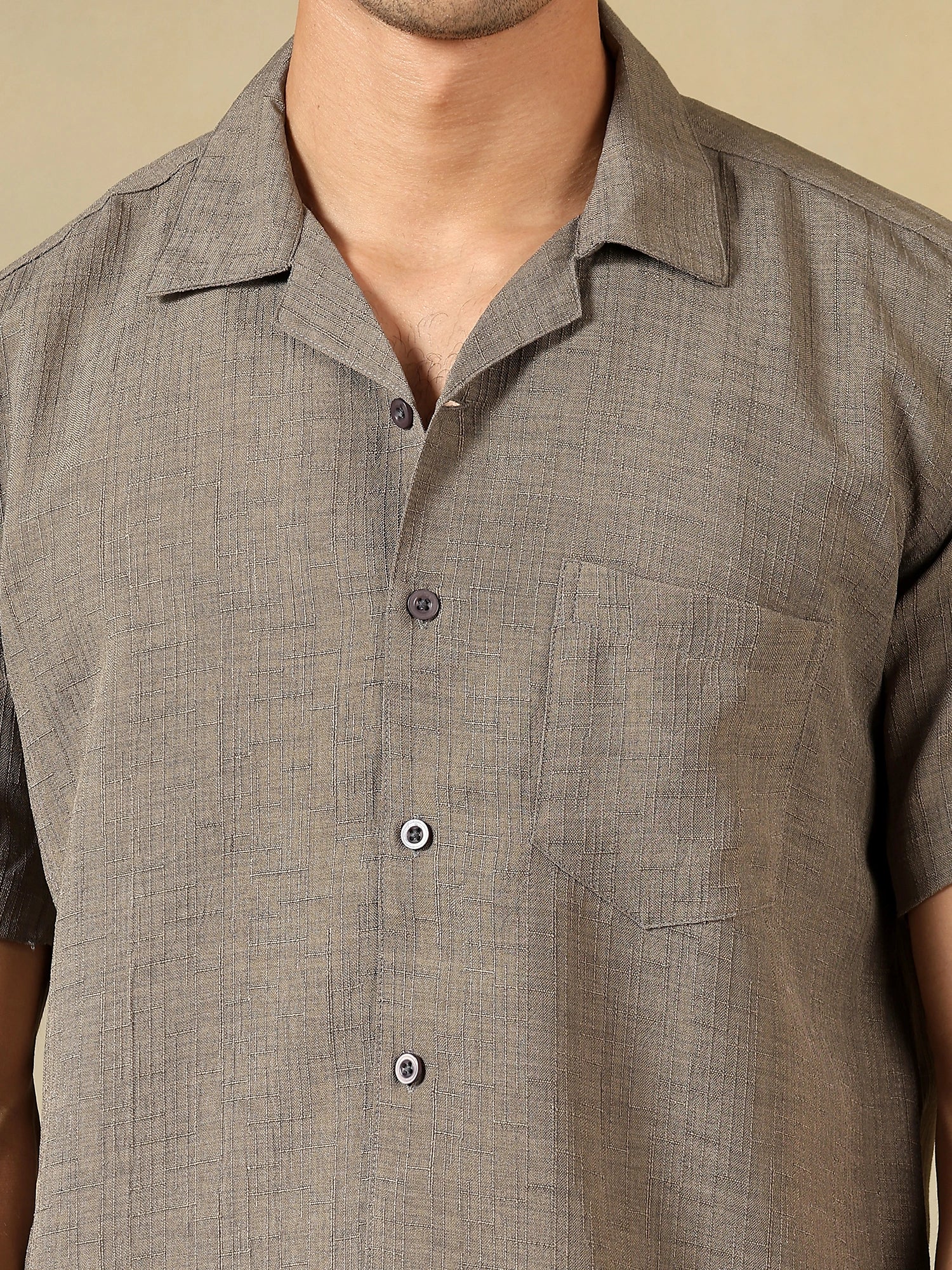 Linen Blend Taupe Grey Co-Ord Set For Men