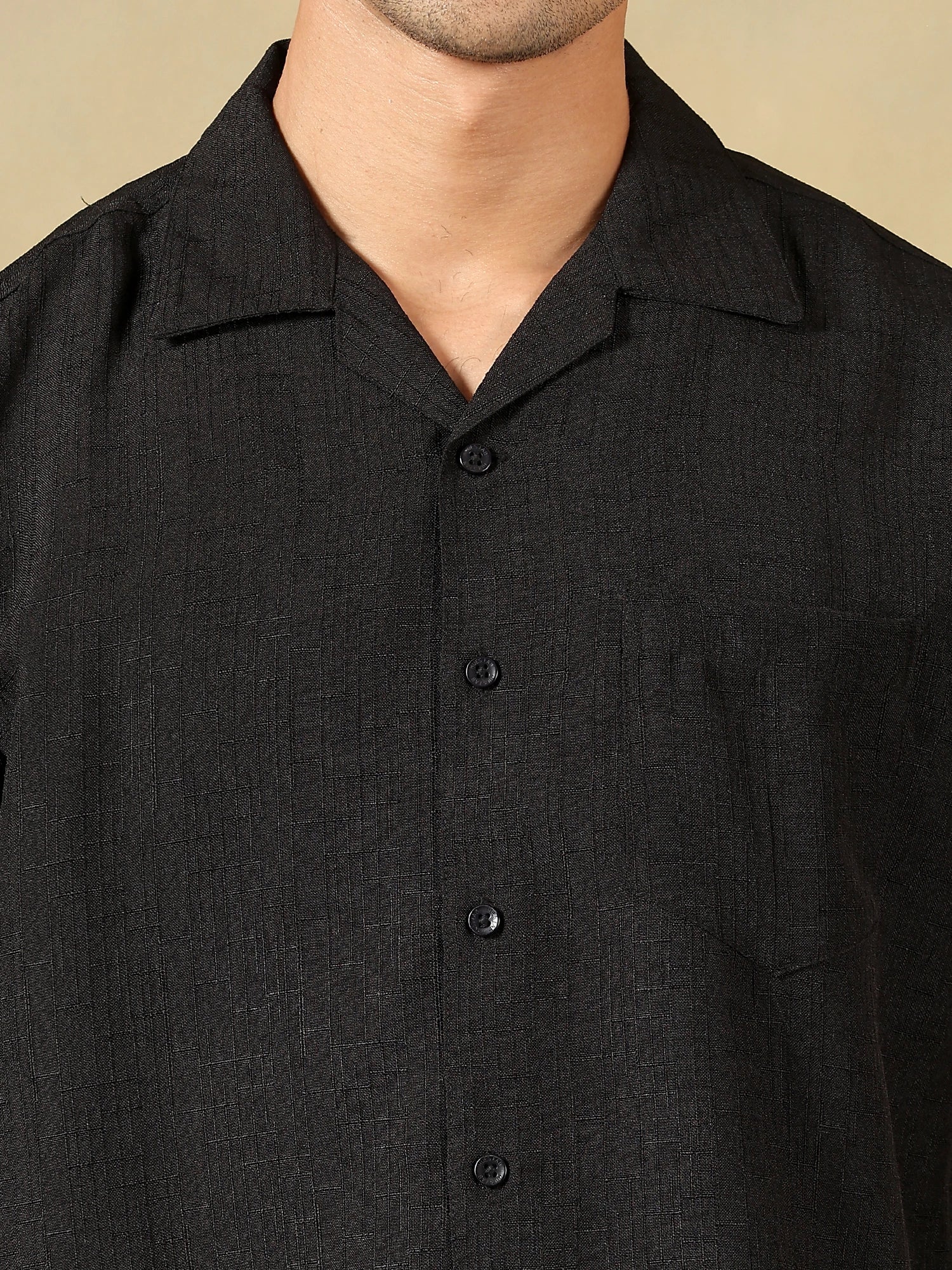 Linen Blend Black Co-Ord Set For Men