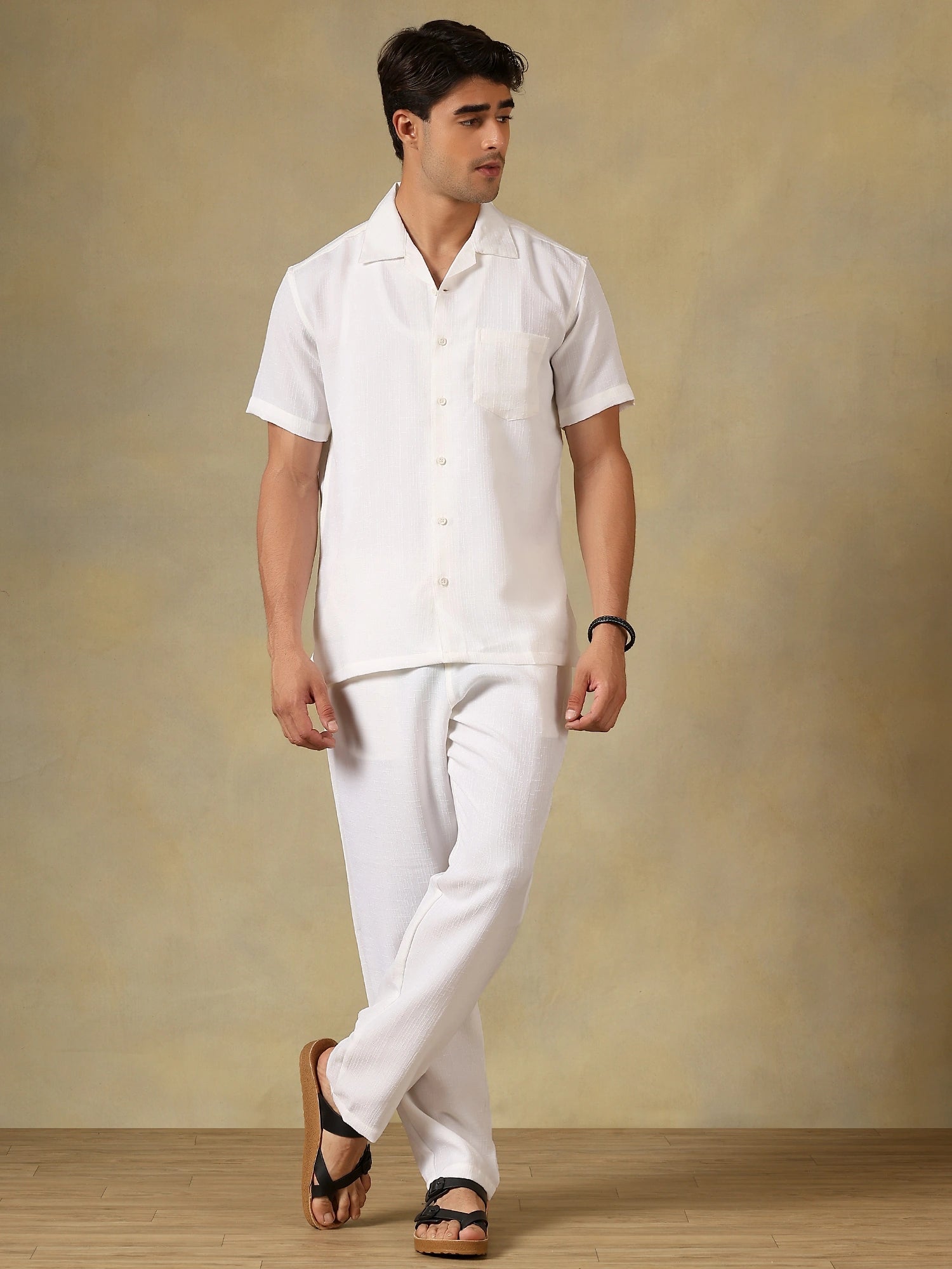 Linen Blend White Co-Ord Set For Men
