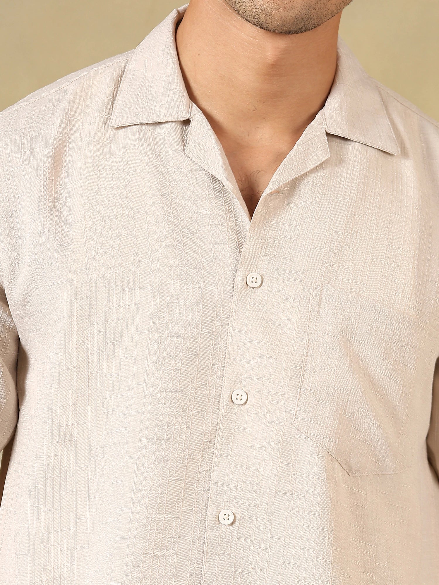 Linen Blend Beige Co-Ord Set For Men