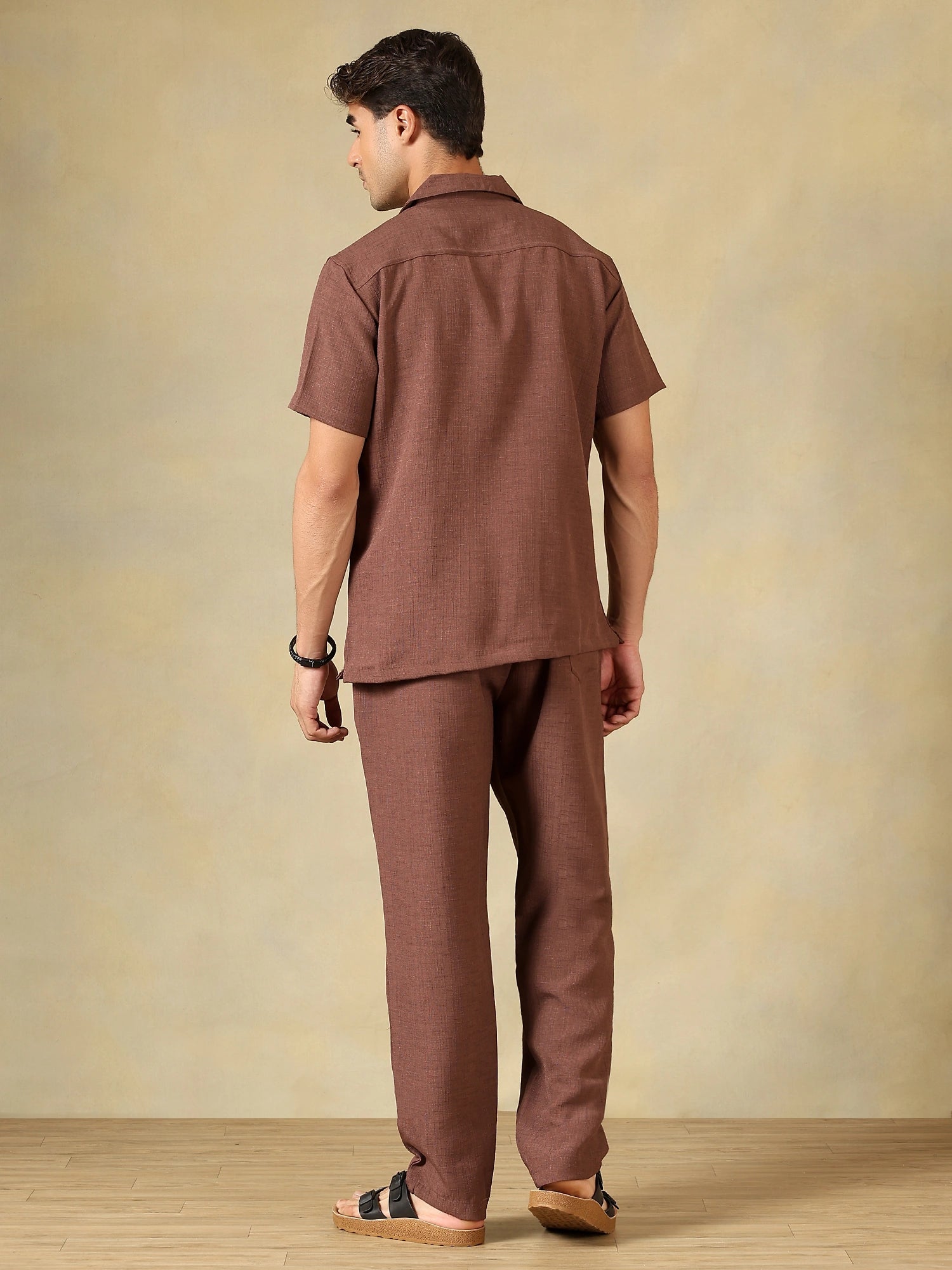 Linen Blend brown Co-Ord Set For Men