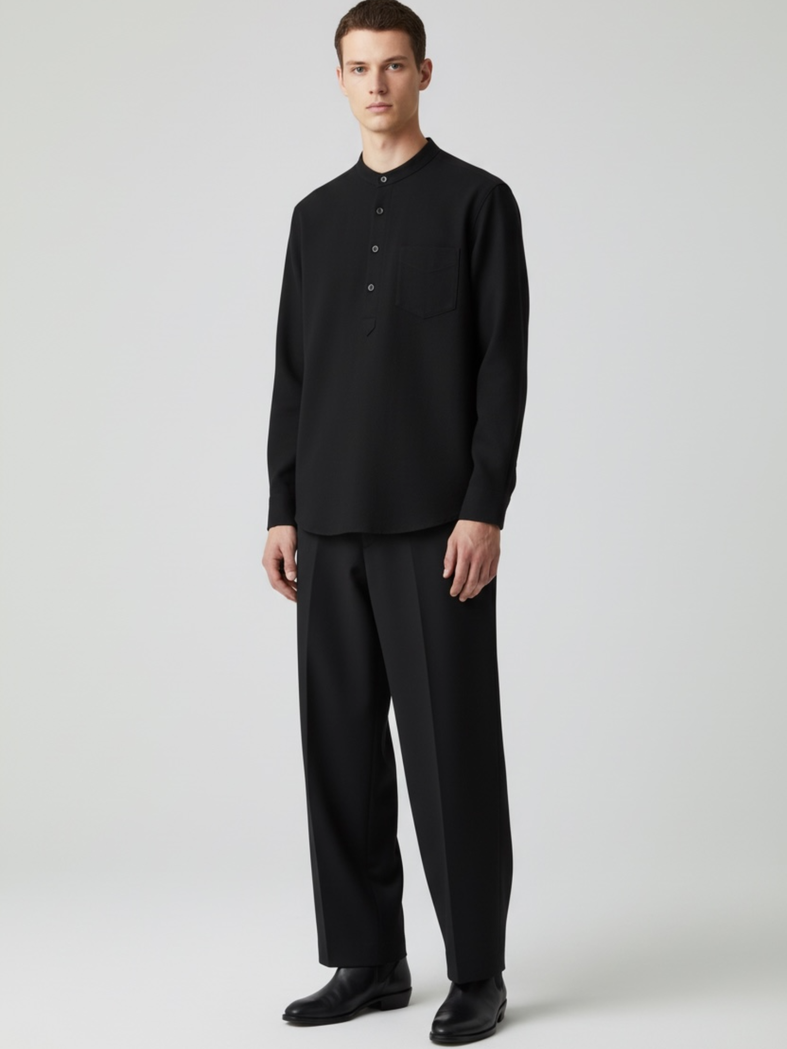 Black Linen Blend textured Short Kurta