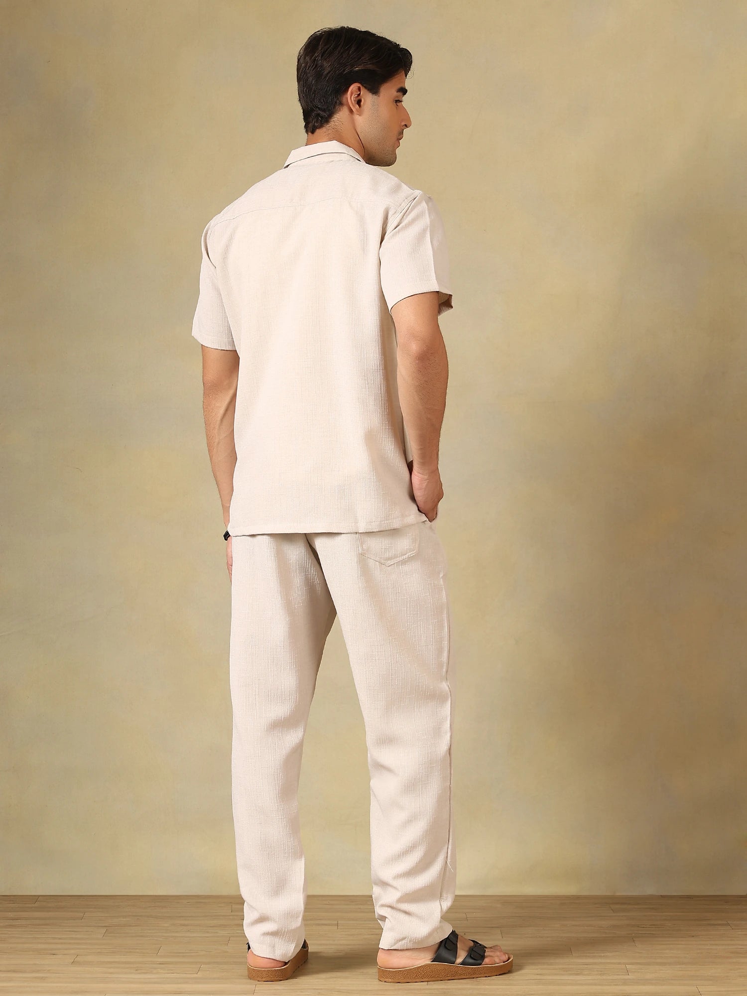 Linen Blend Beige Co-Ord Set For Men