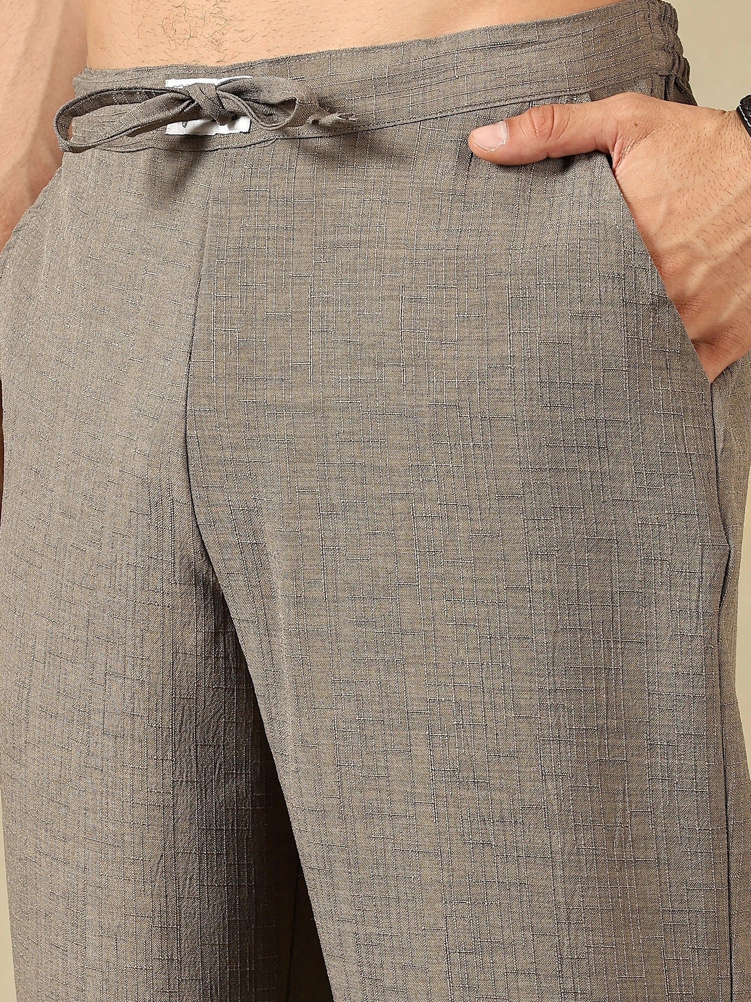 Linen Blend Taupe Grey Co-Ord Set For Men