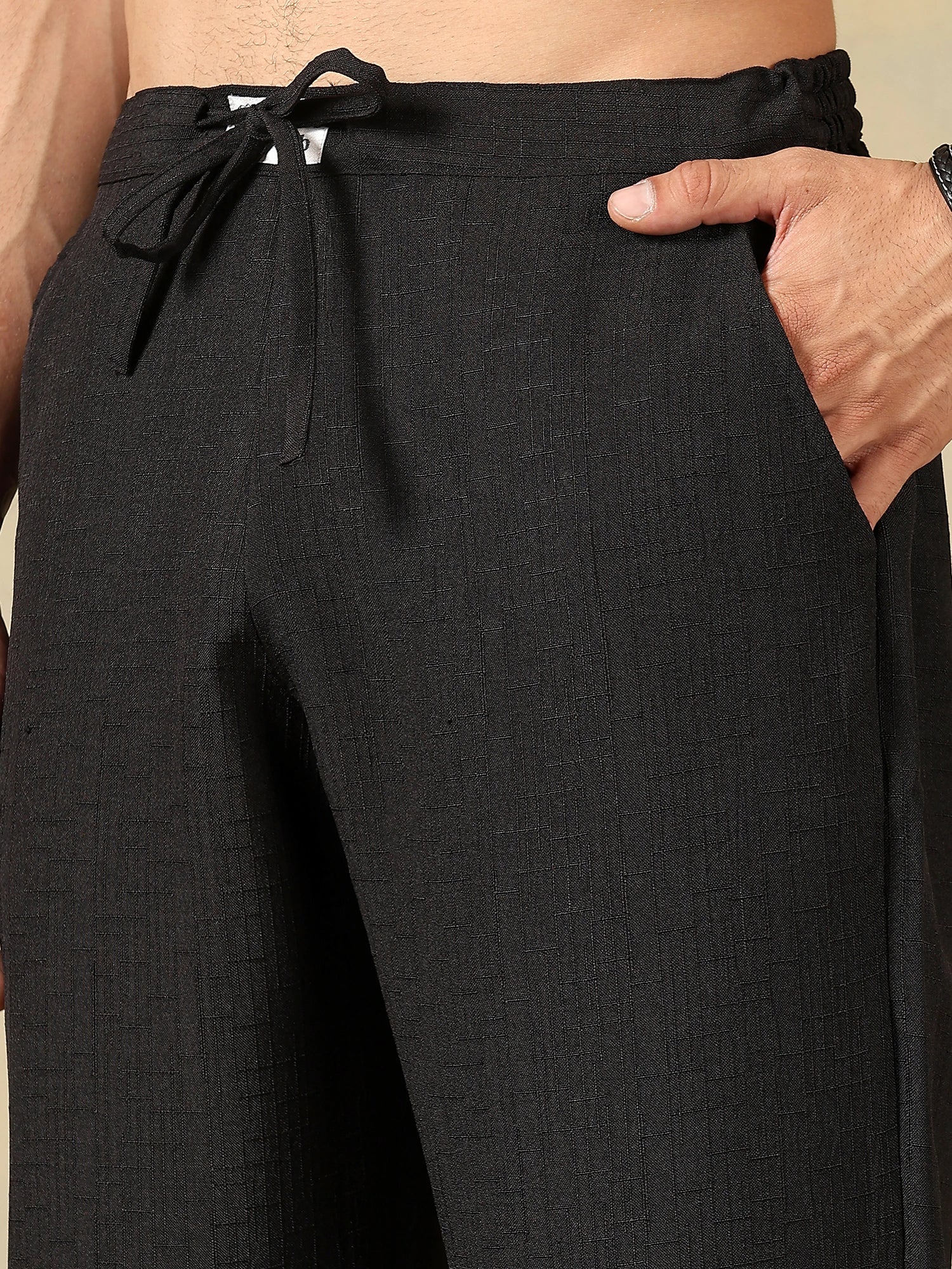Linen Blend Black Co-Ord Set For Men