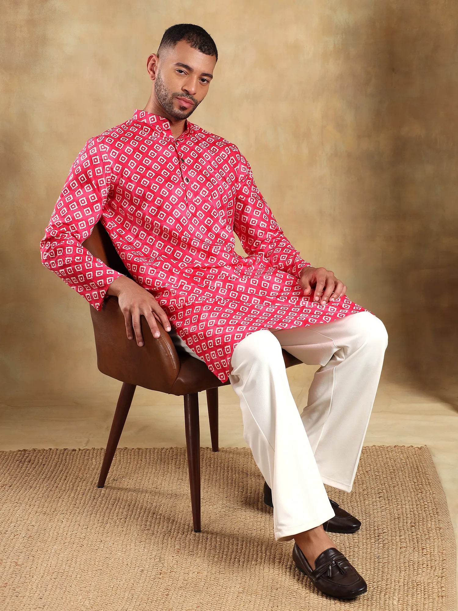 Pink Blocks Printed Long Kurta & pyjama set