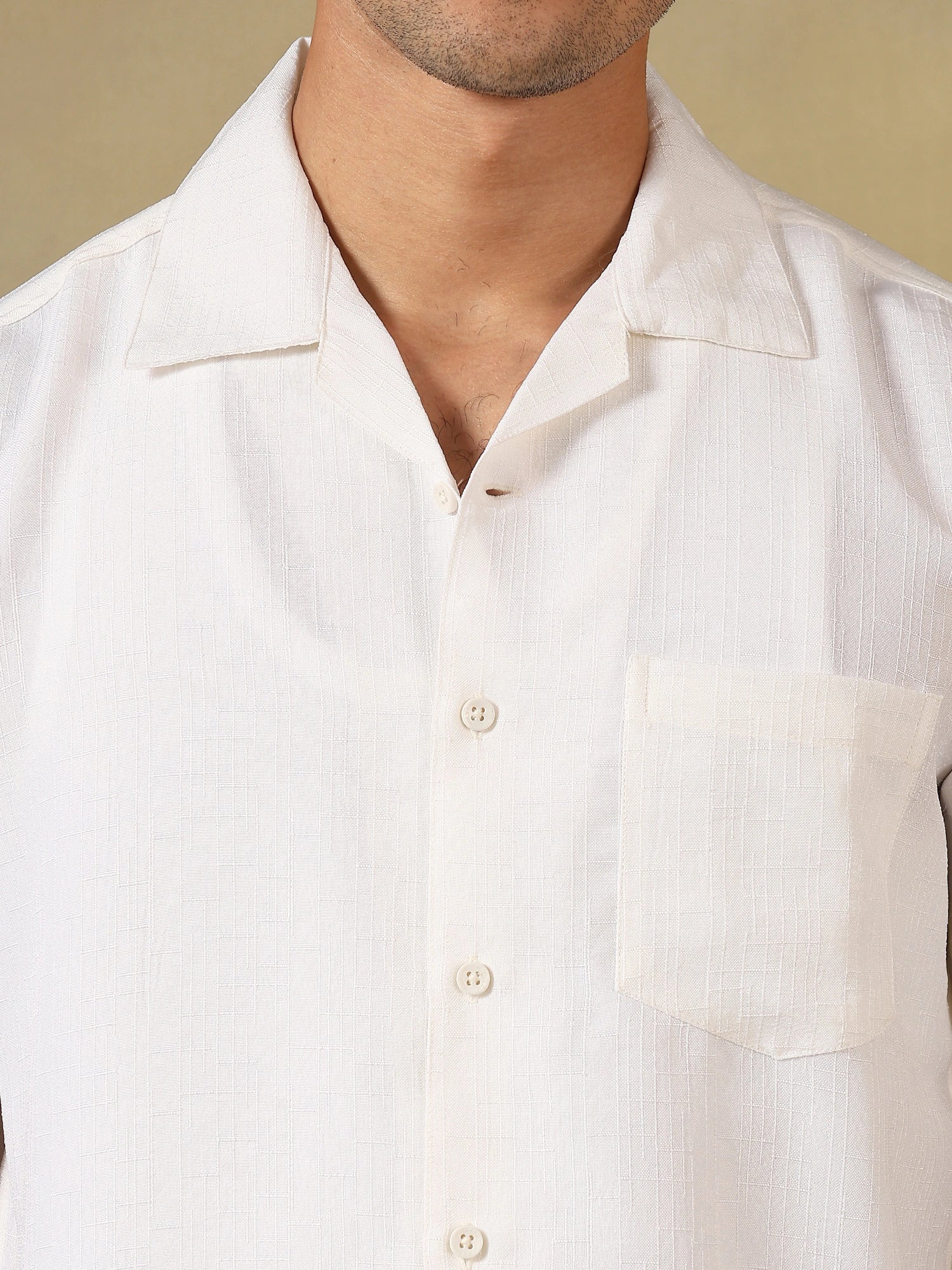 Linen Blend White Co-Ord Set For Men
