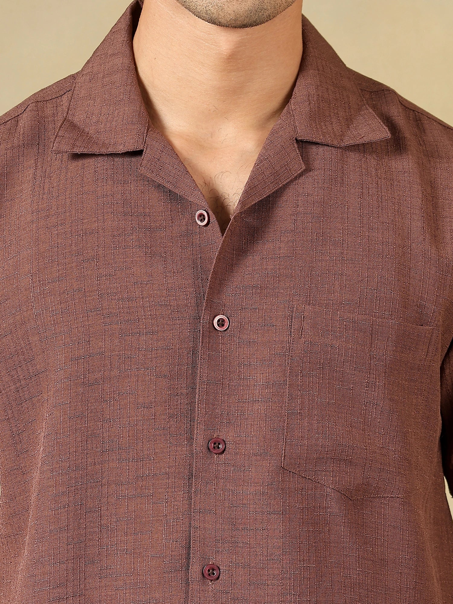 Linen Blend brown Co-Ord Set For Men
