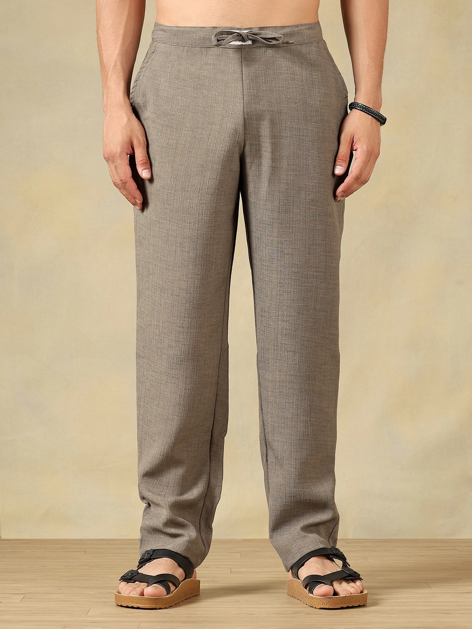 Linen Blend Taupe Grey Co-Ord Set For Men