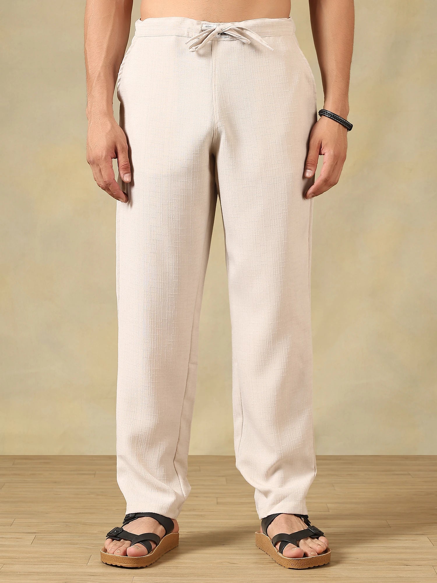 Linen Blend Beige Co-Ord Set For Men