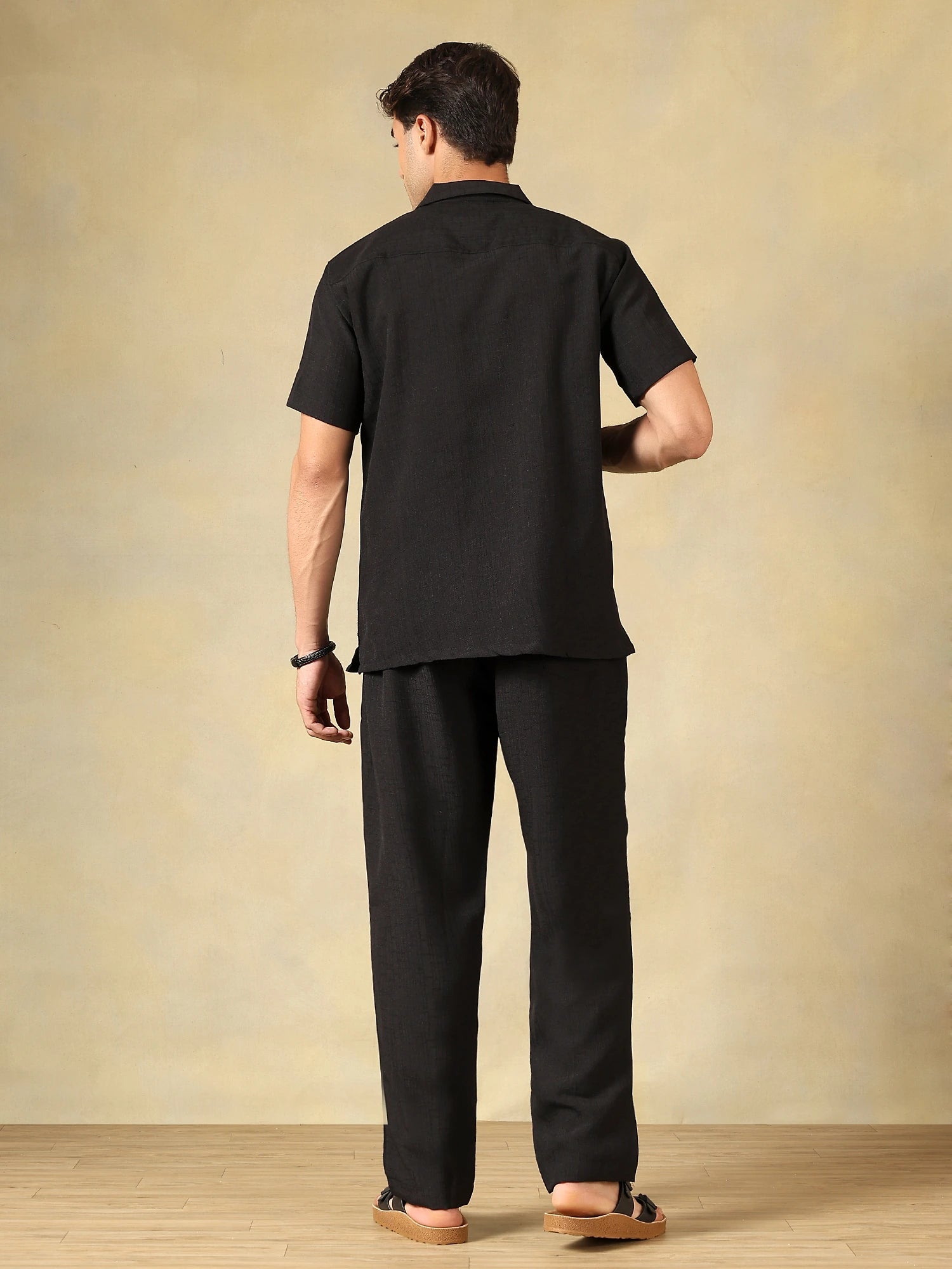 Linen Blend Black Co-Ord Set For Men