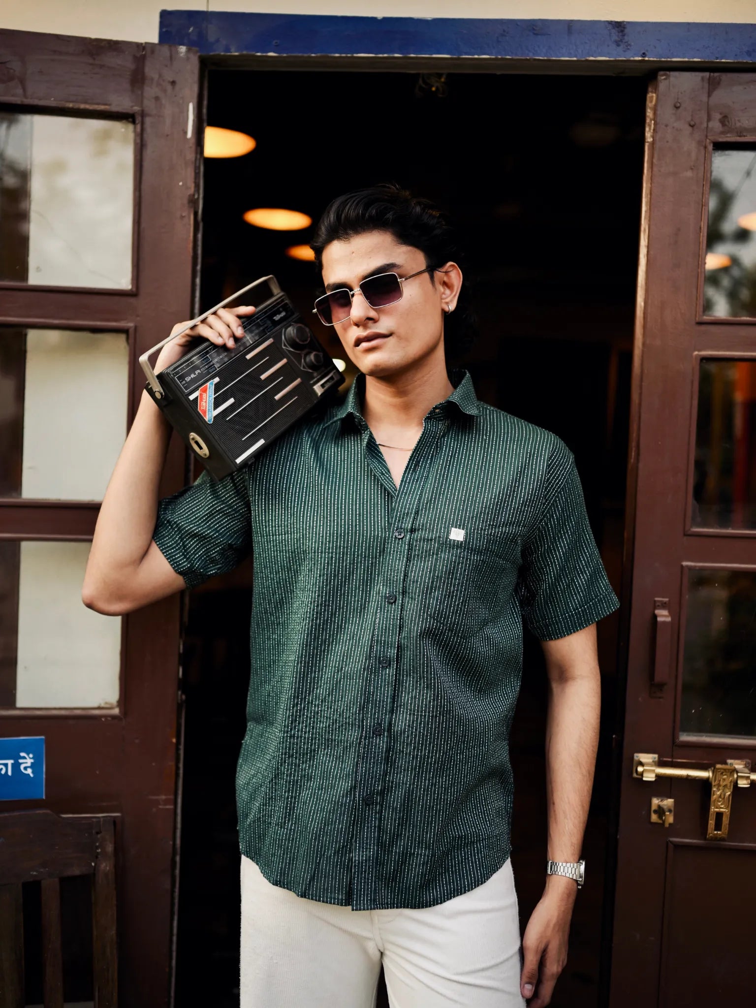 Olive kantha Half Sleeves Shirt