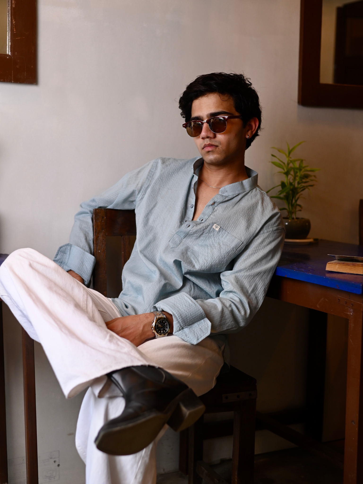 Sky Blue Kantha thread work Short Kurta